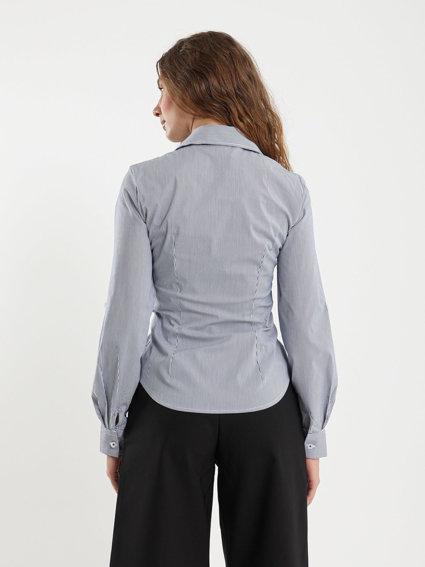 Pinstripe Fitted Shirt with Wide Collar