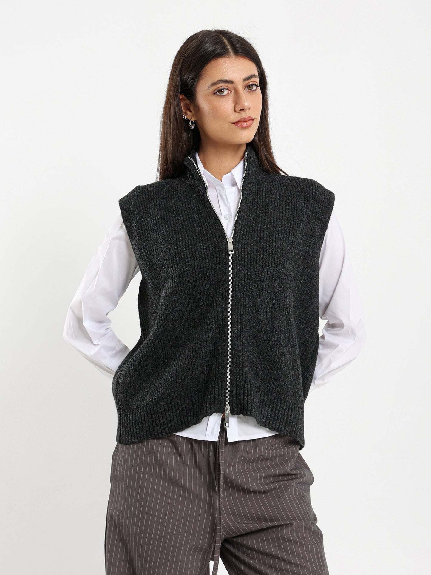 Sleeveless Vest With Double Side Zipper