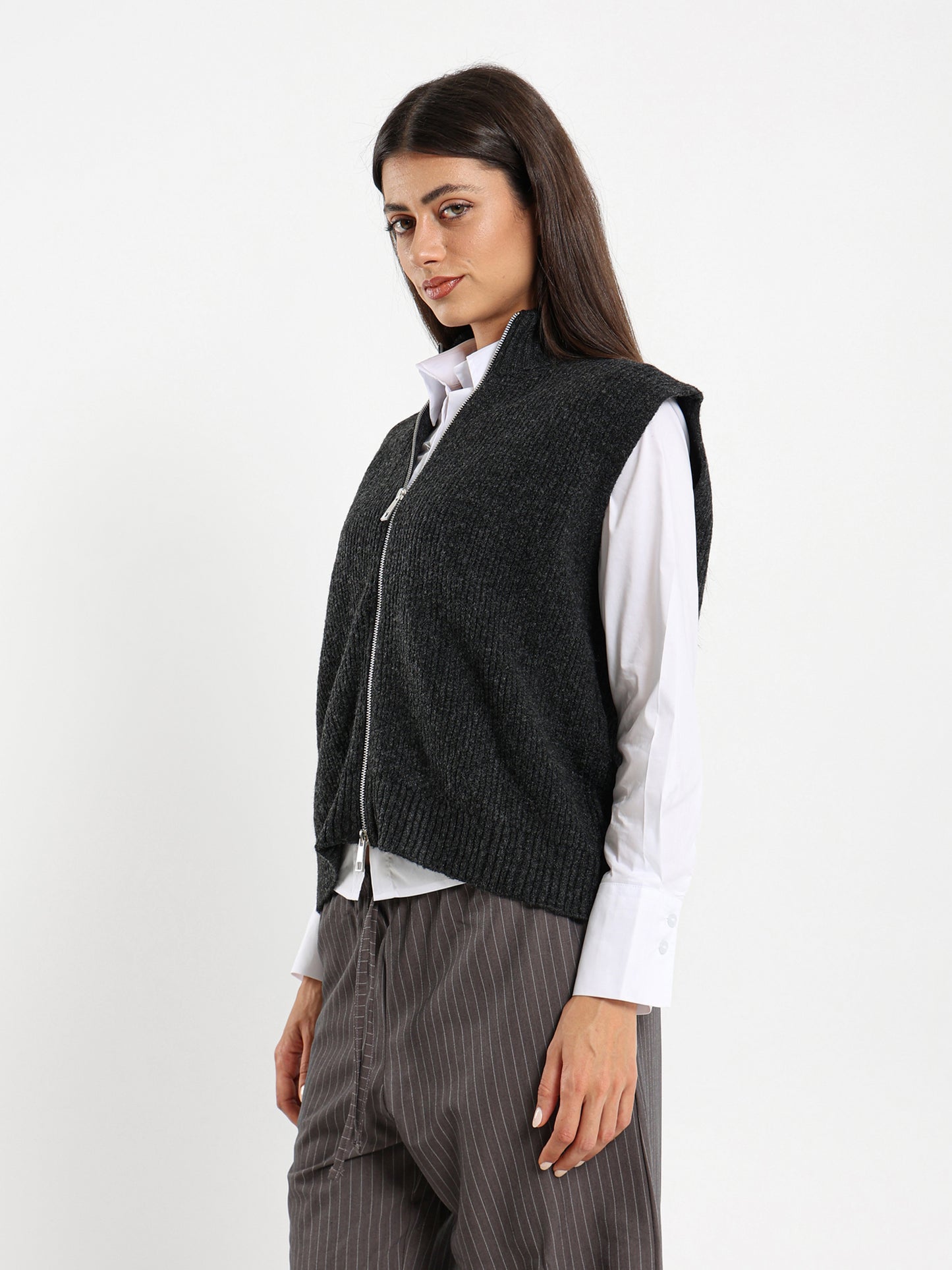 Sleeveless Vest With Double Side Zipper