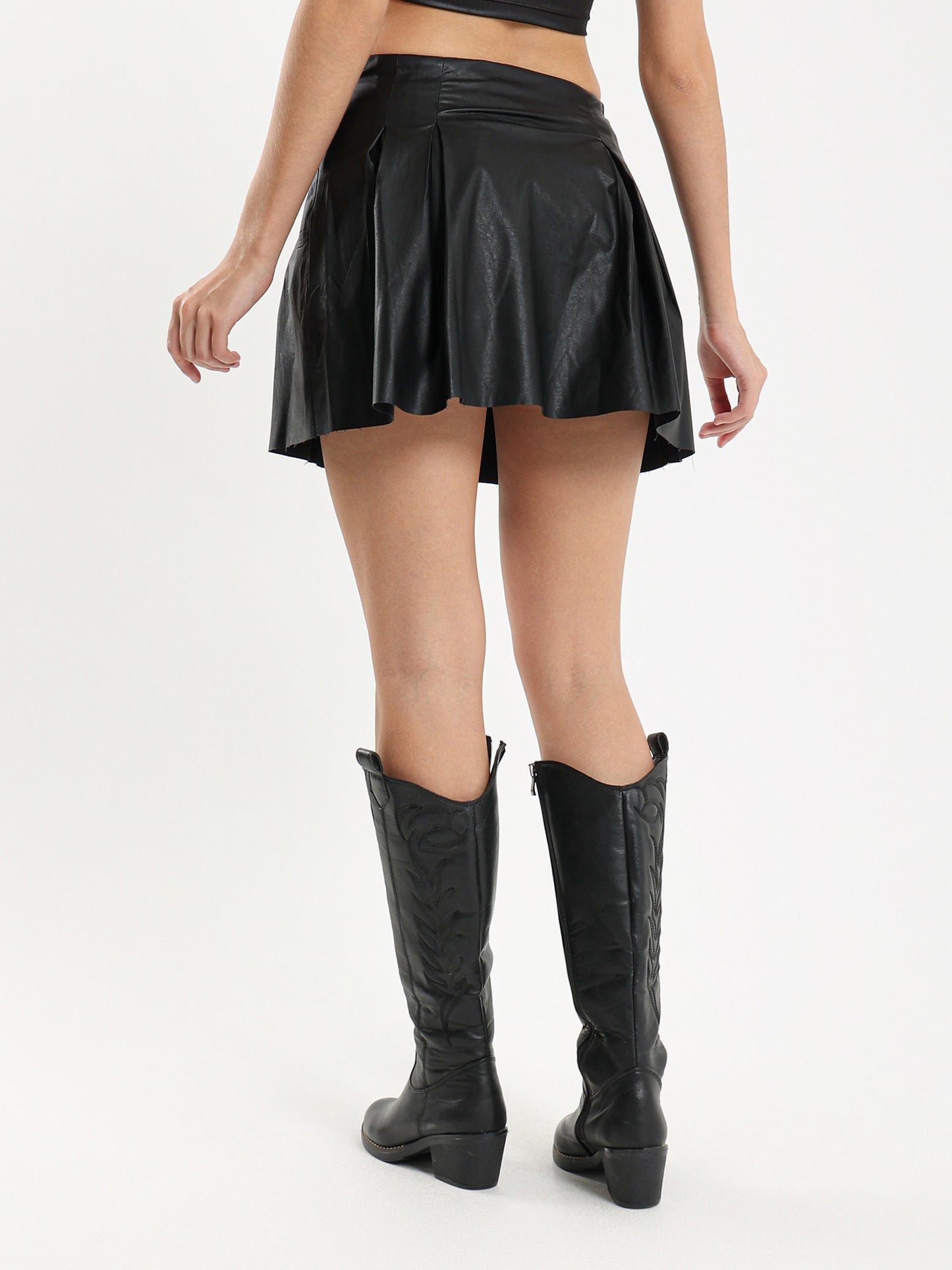 Leather Pleated Mini Skirt