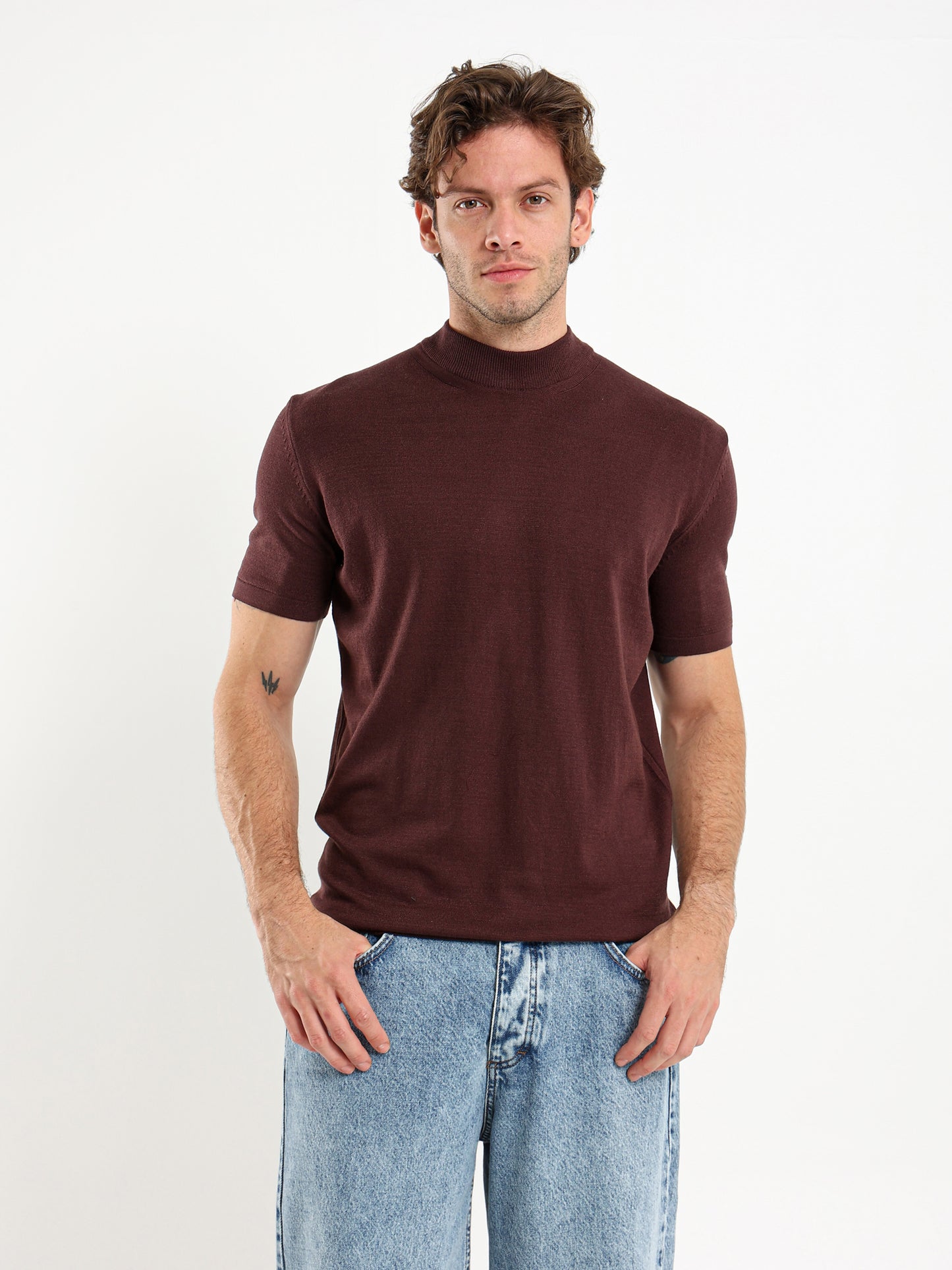 Mock Neck Tricot T-Shirt