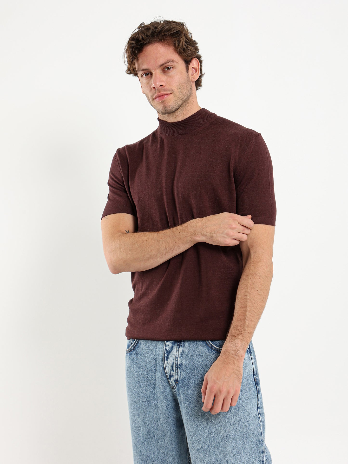 Mock Neck Tricot T-Shirt