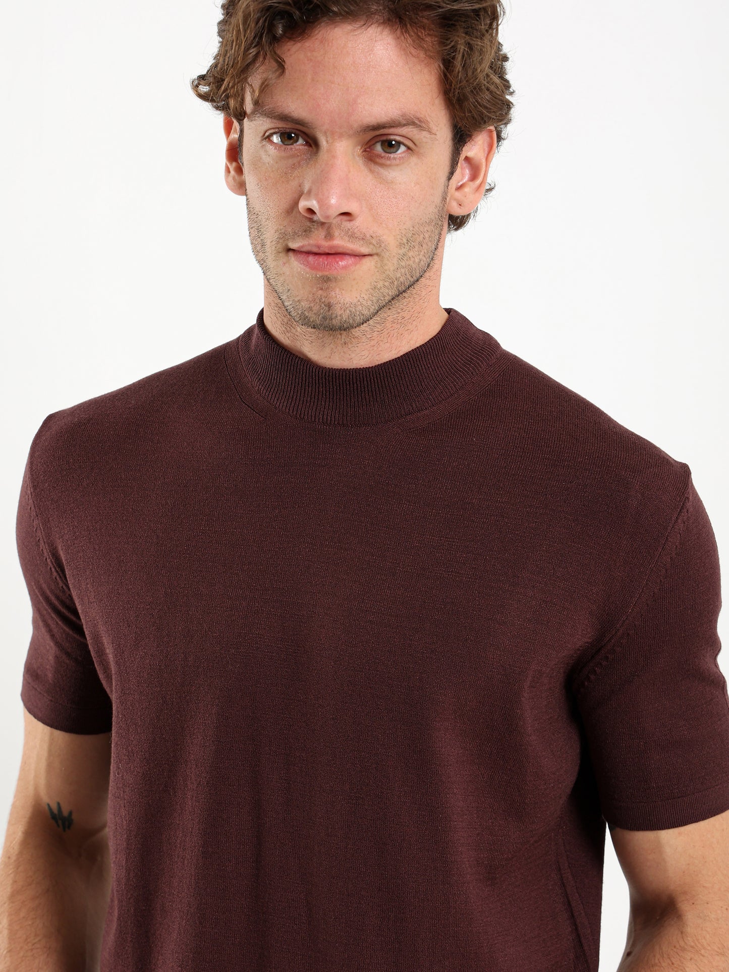 Mock Neck Tricot T-Shirt