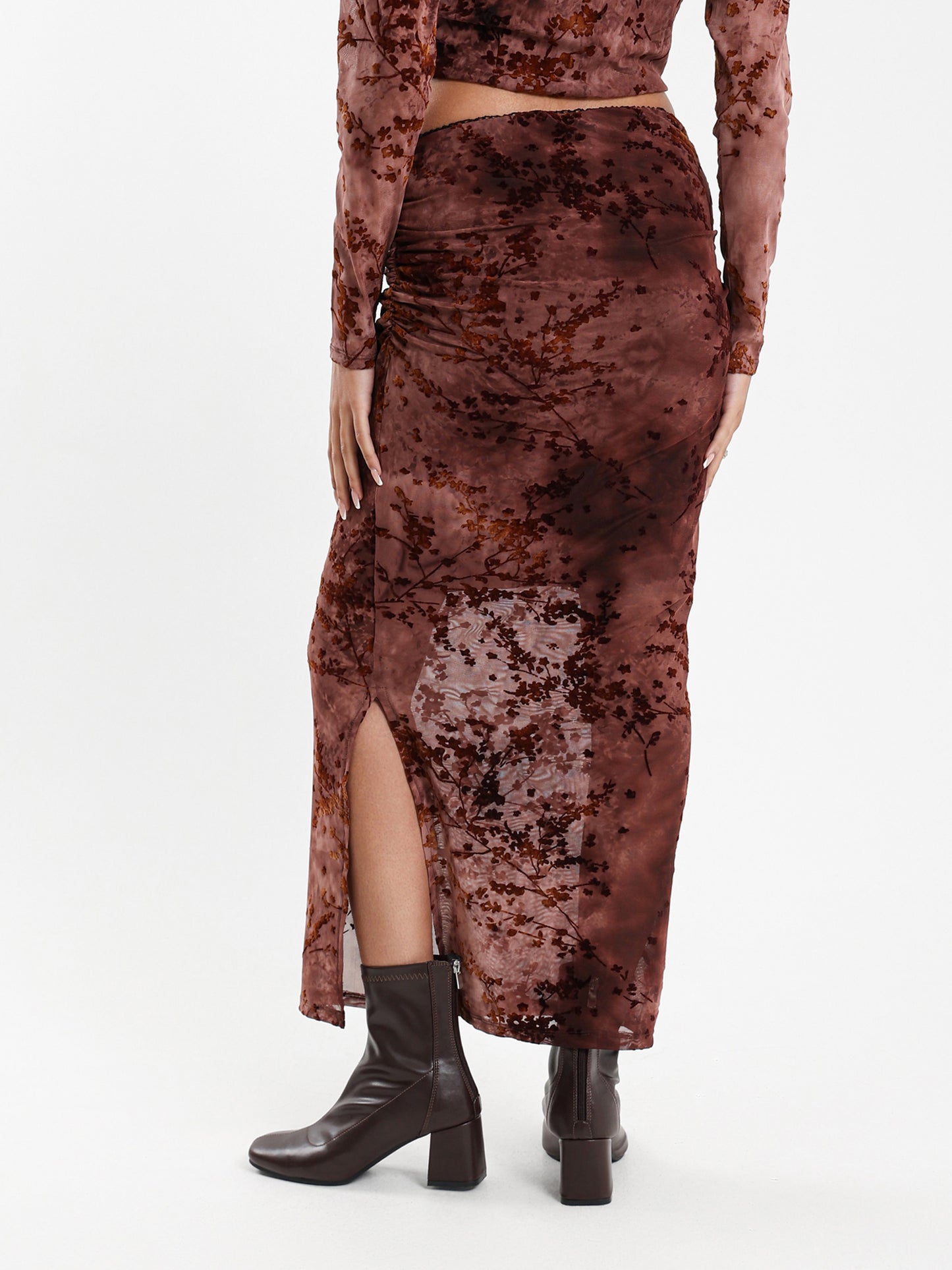 Printed Mesh Maxi Skirt