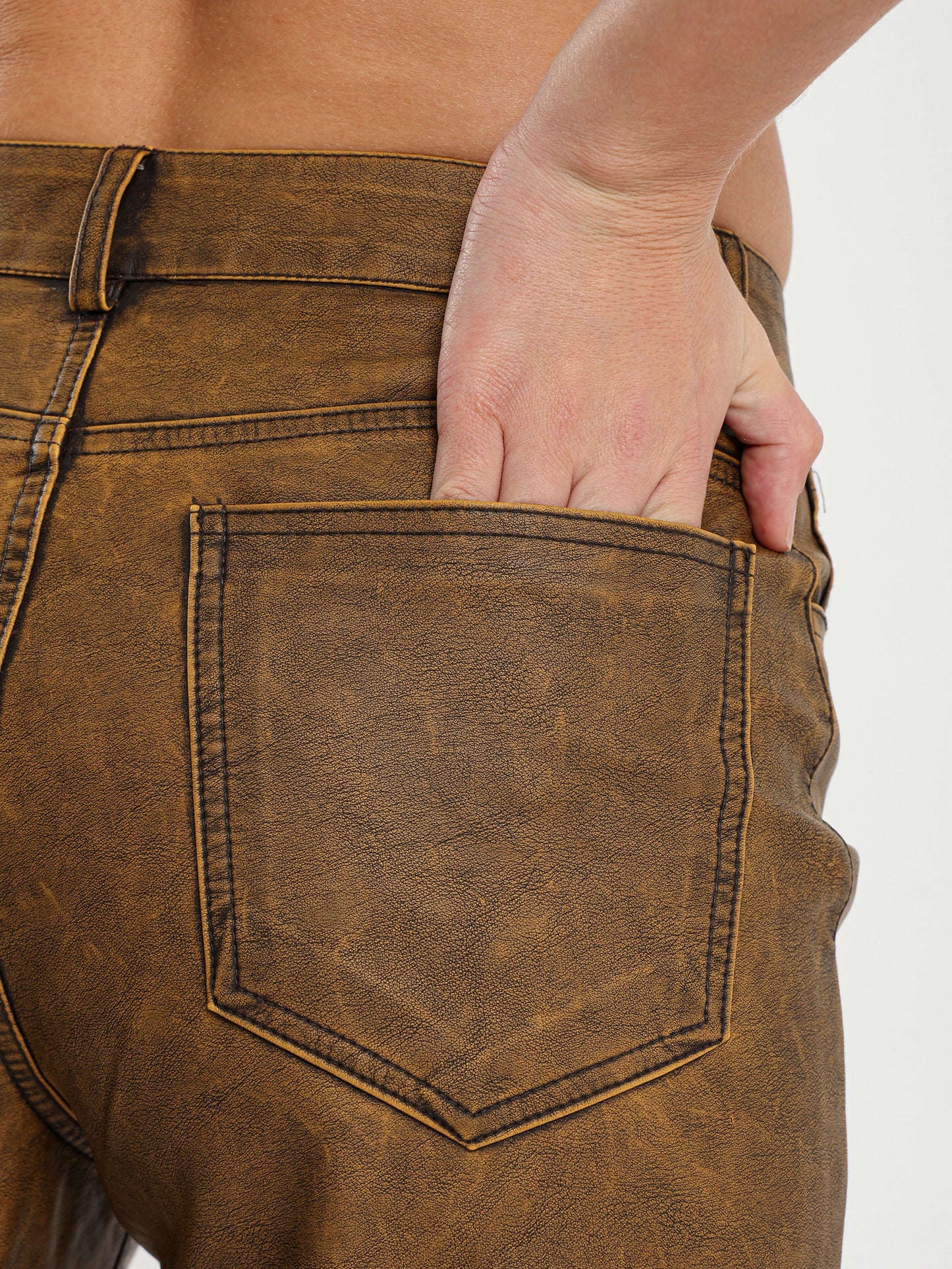 Washed Leather Low Waist Pants