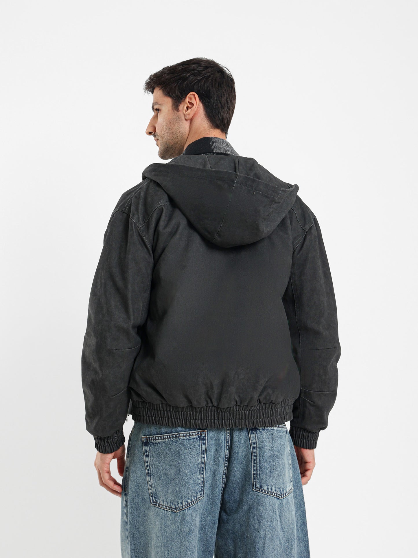 Hooded Bomber Jacket with Patch Pockets