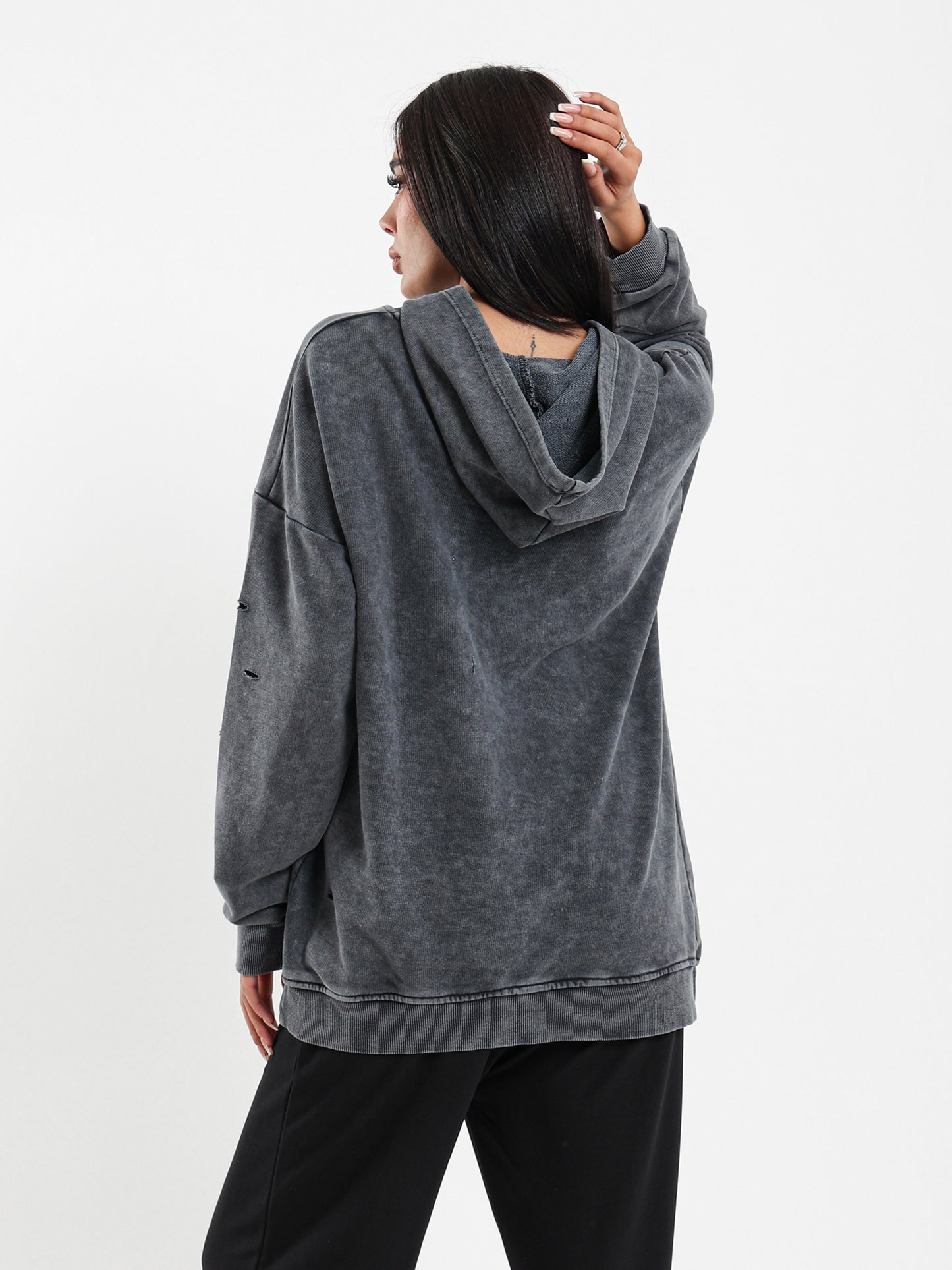 Oversized Piece-Dyed Punk Hoodie