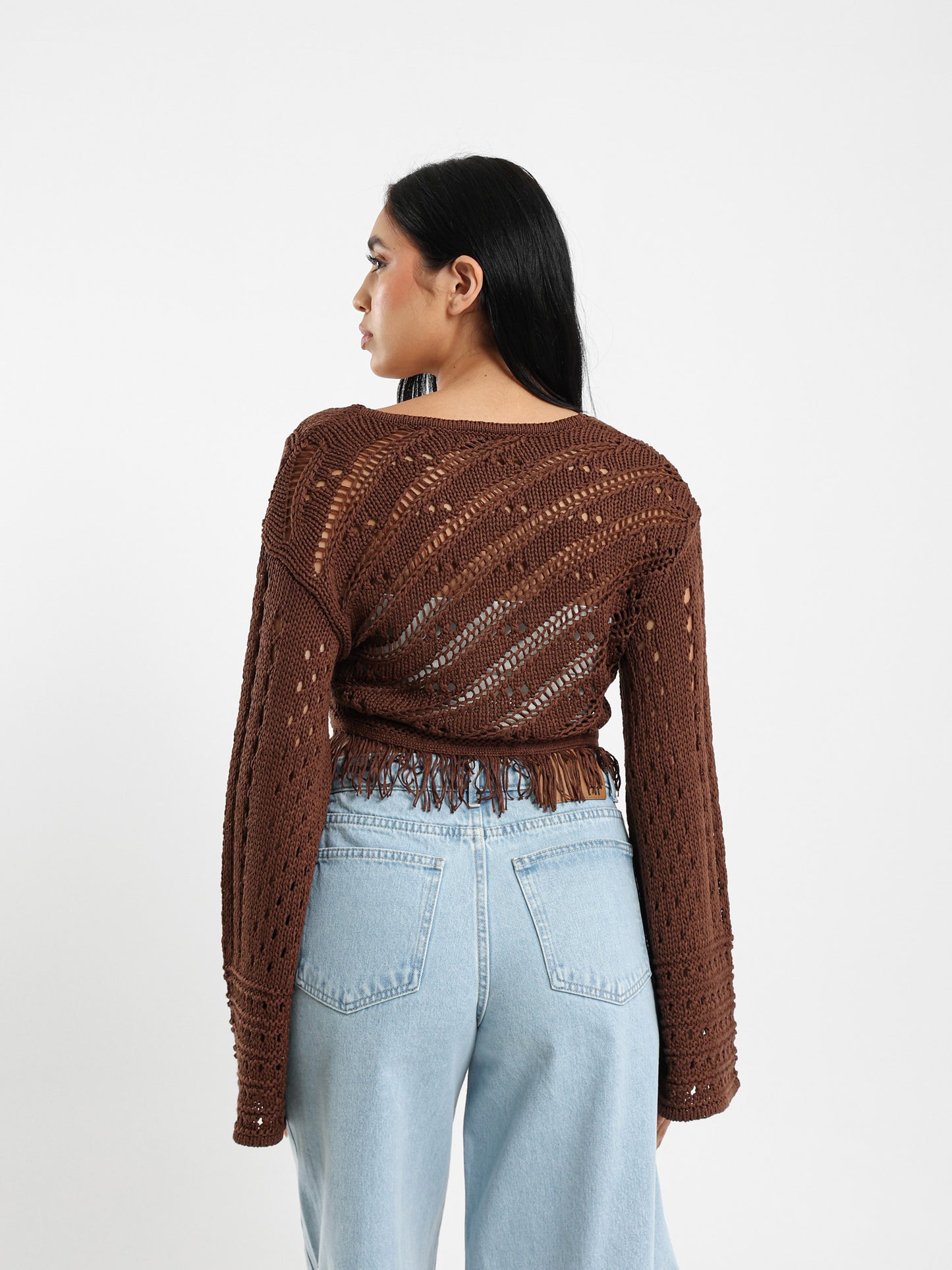 Cropped Bell-Sleeve Tie-Front Cardigan