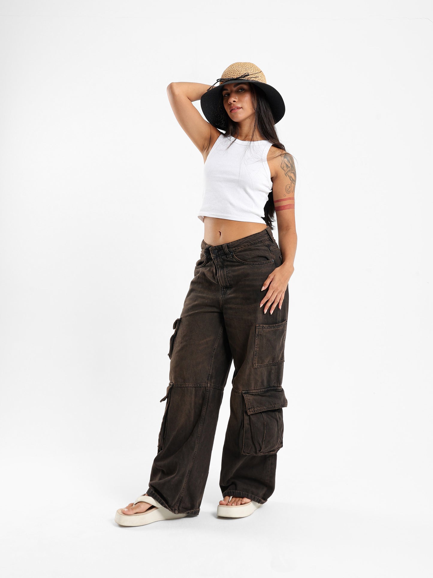Two-Tone Woven Floppy Hat