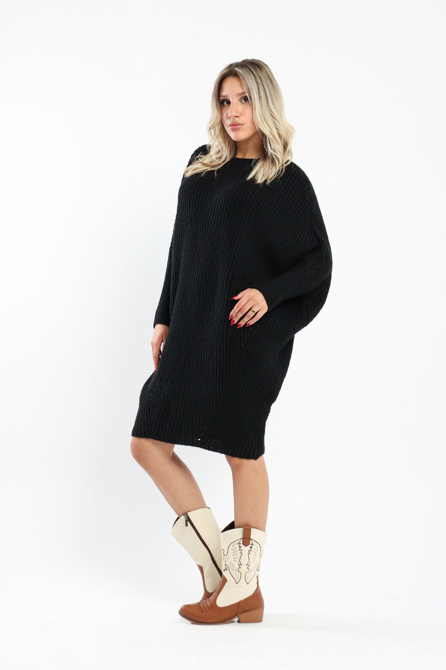 Dress - Knitted - Batwing Sleeves