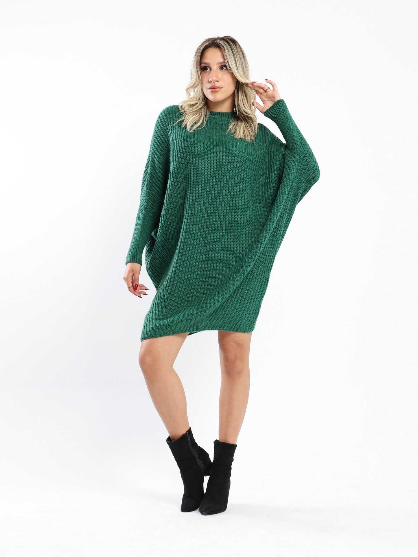 Dress - Knitted - Batwing Sleeves