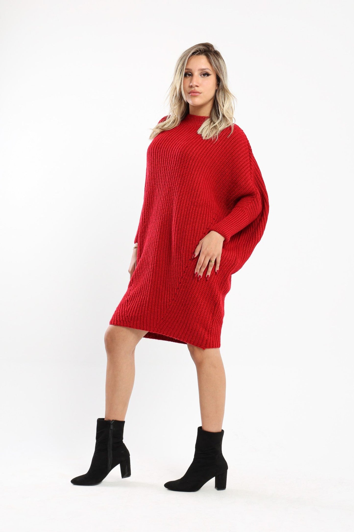 Dress - Knitted - Batwing Sleeves