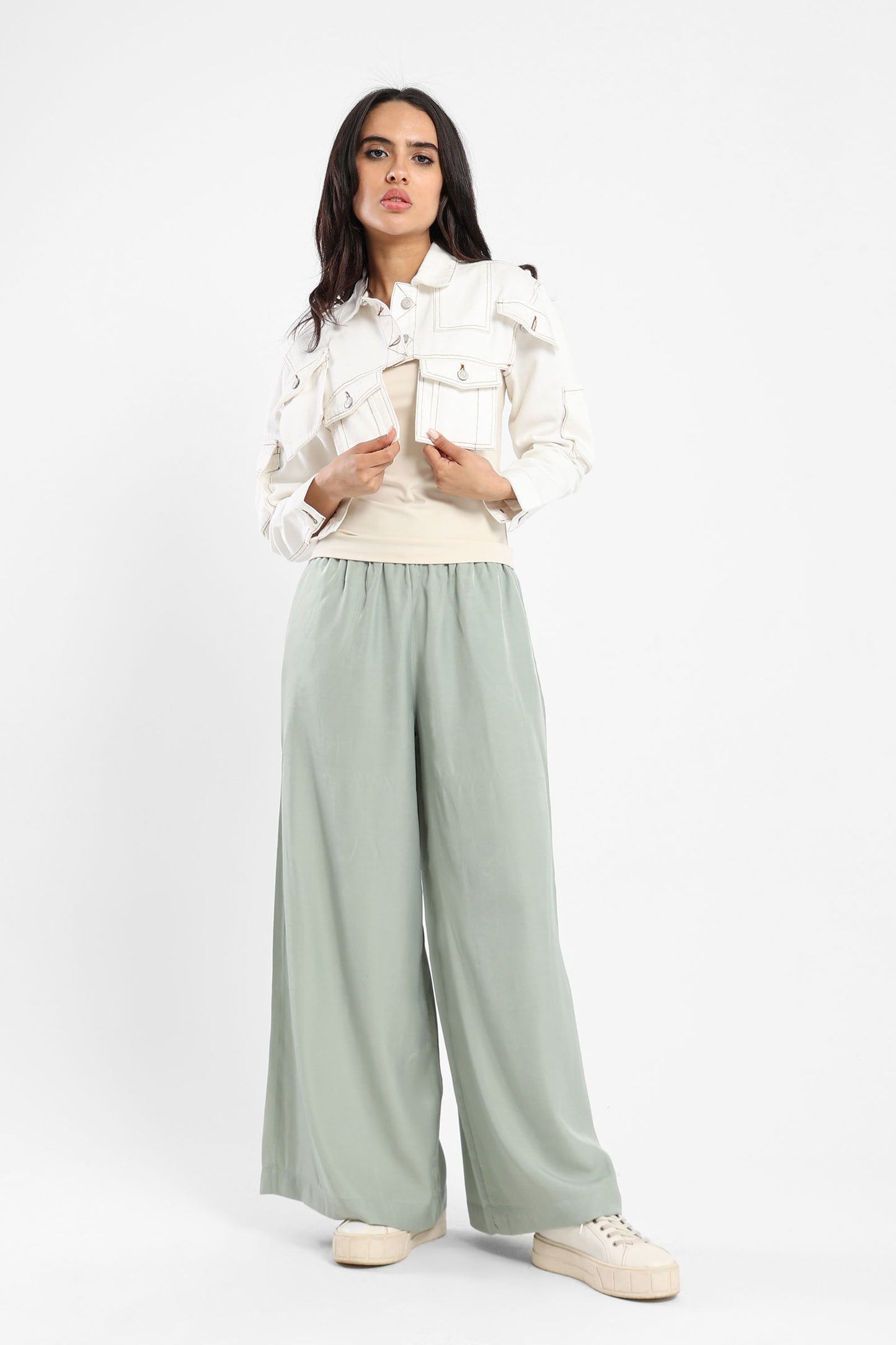 Cropped Denim Jacket With Pockets - Outlet
