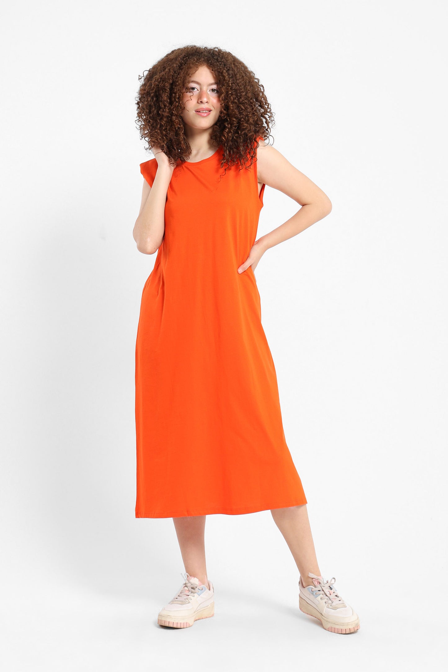 Dress Sleeveless Shoulder Padded Dress - Outlet