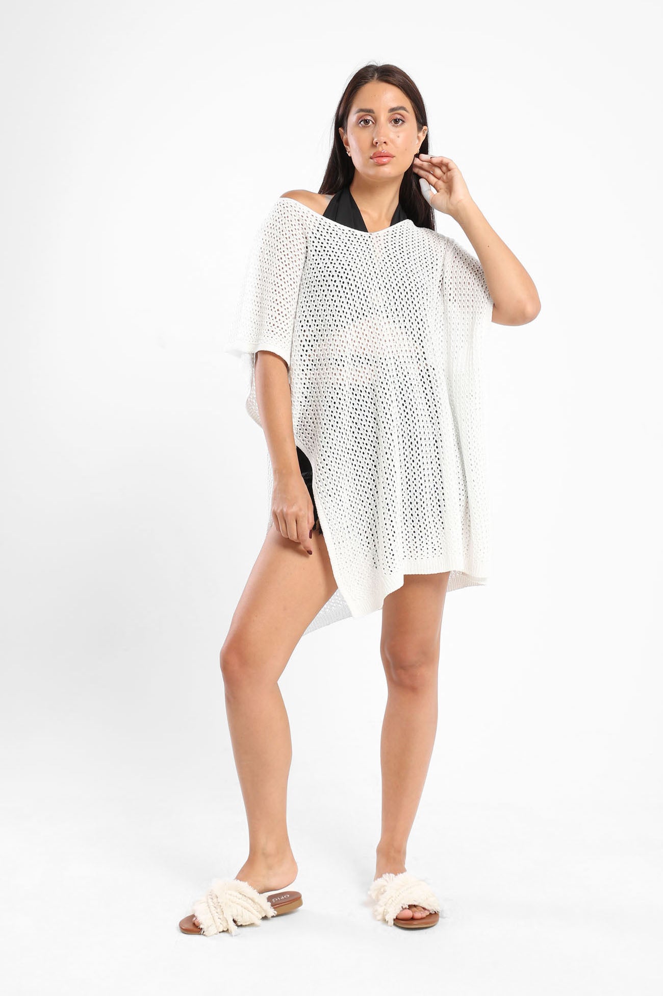 Tassel-Tie Knit Cover-Up with Side Slits - Outlet