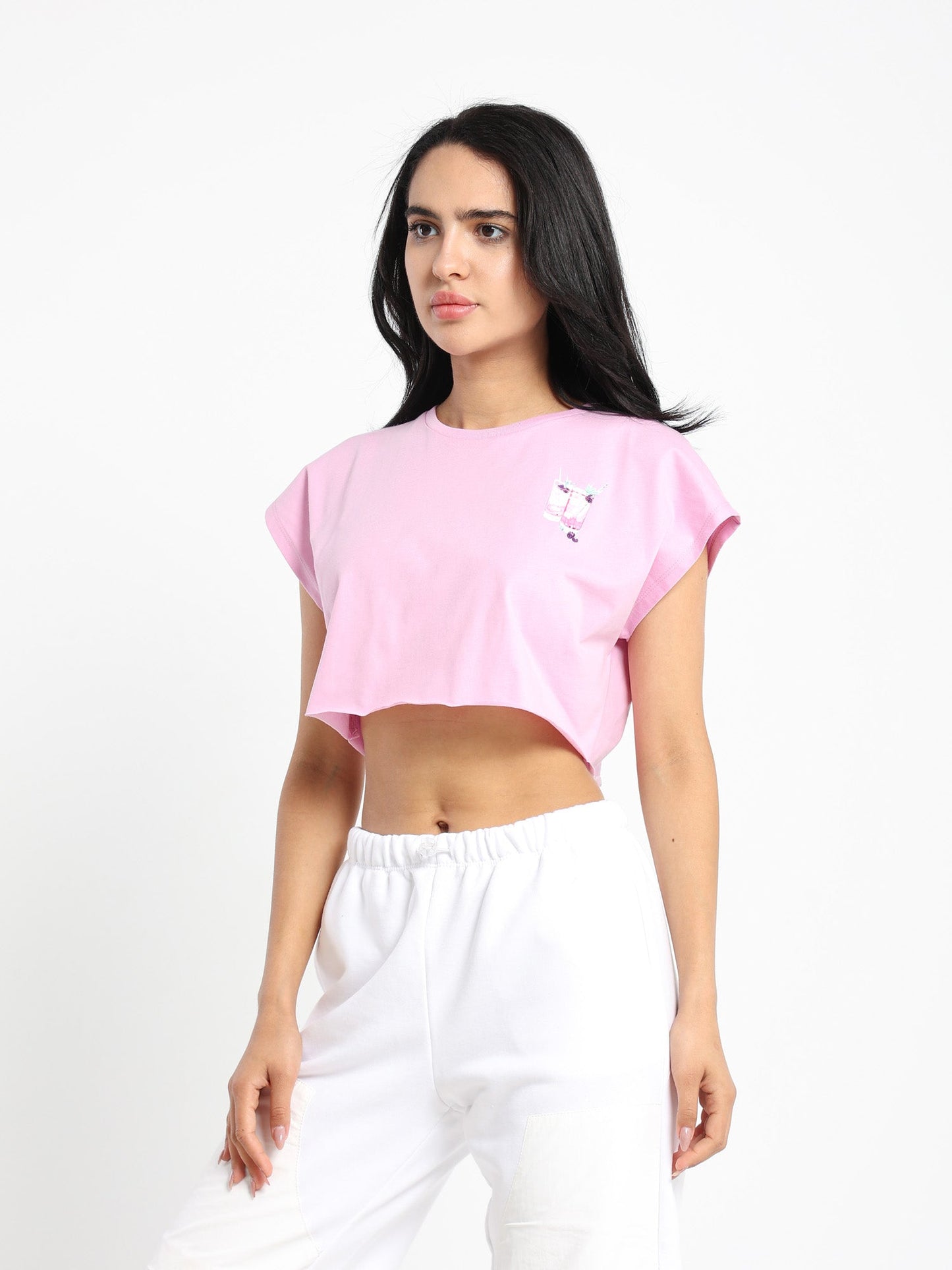 Drink Print Cropped T-shirt - Outlet