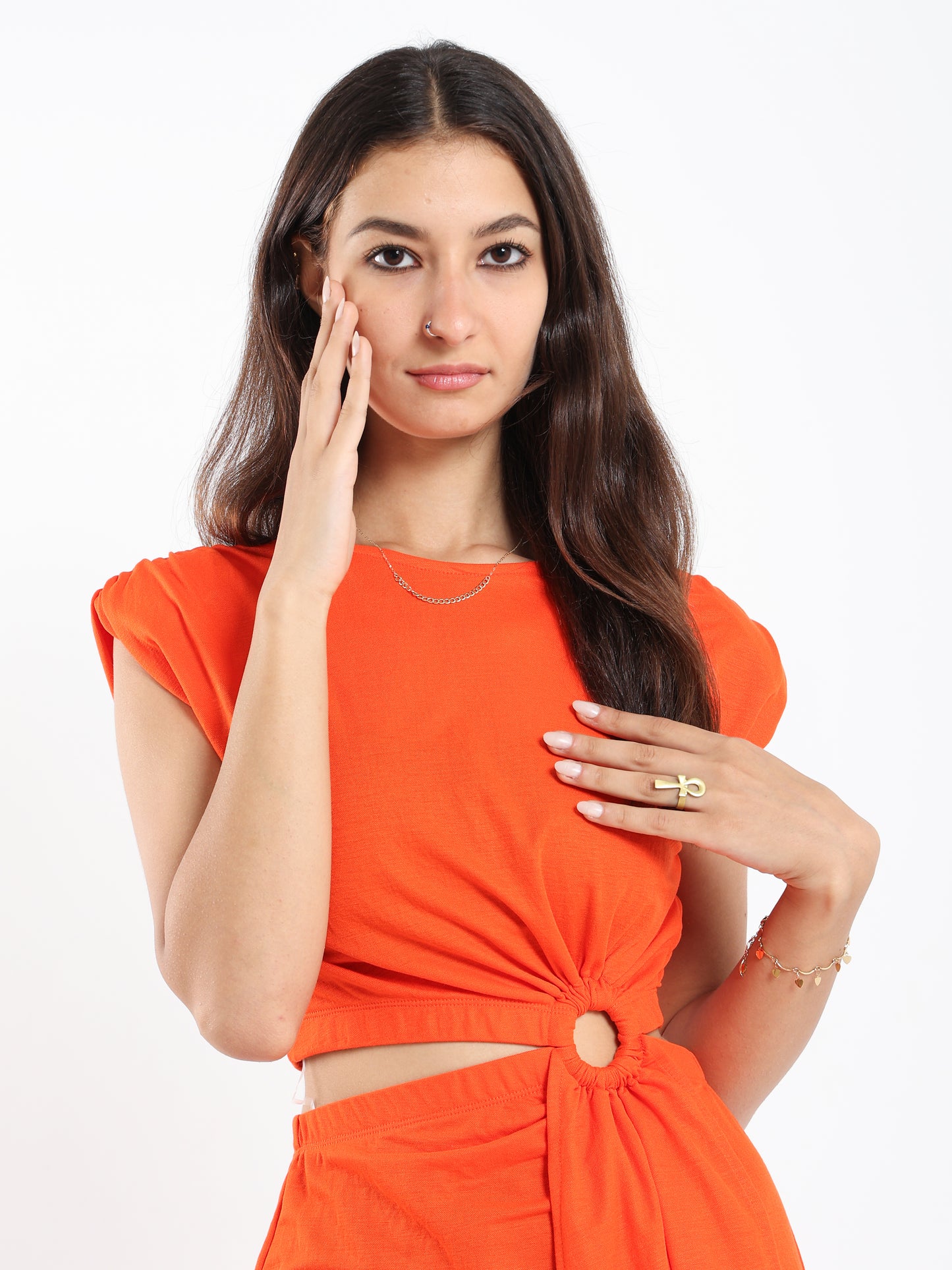 Maxi Dress with Padded Shoulders and Side Slit - Outlet