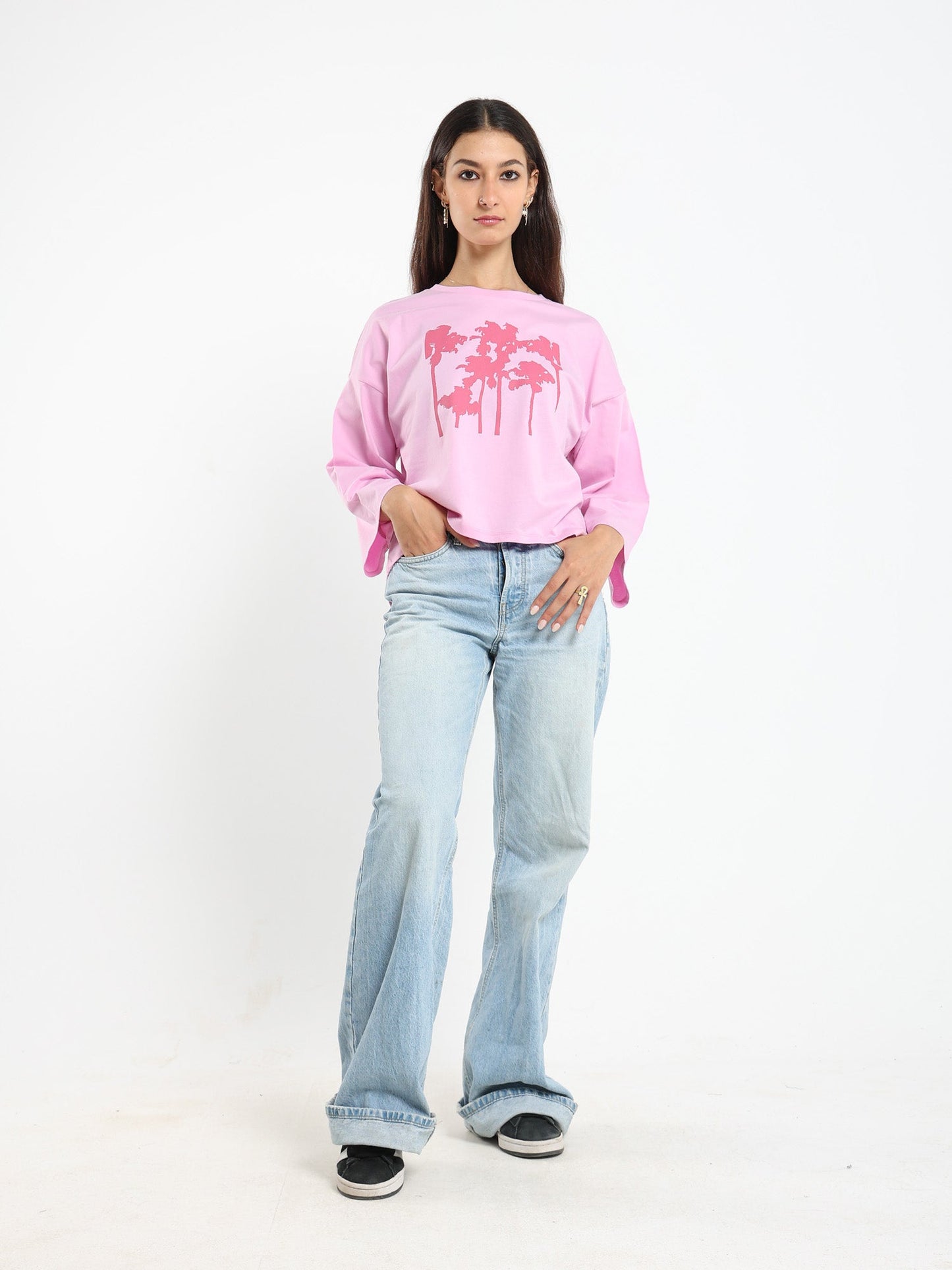 Palm Trees Print Ls Tshirt