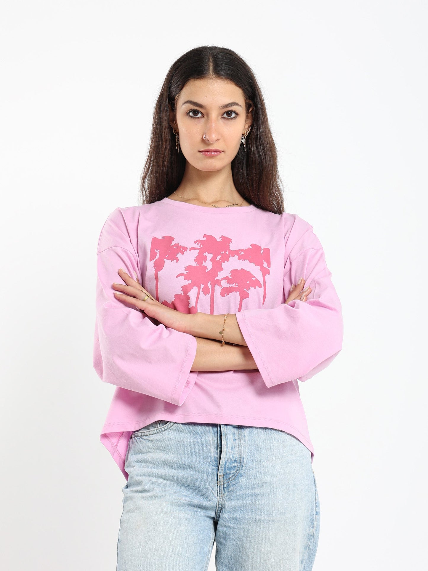 Palm Trees Print Ls Tshirt