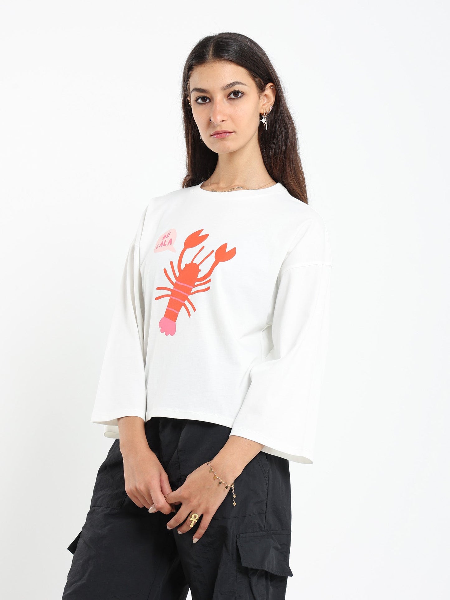 Oe Lala Lobster Print Ls Tshirt