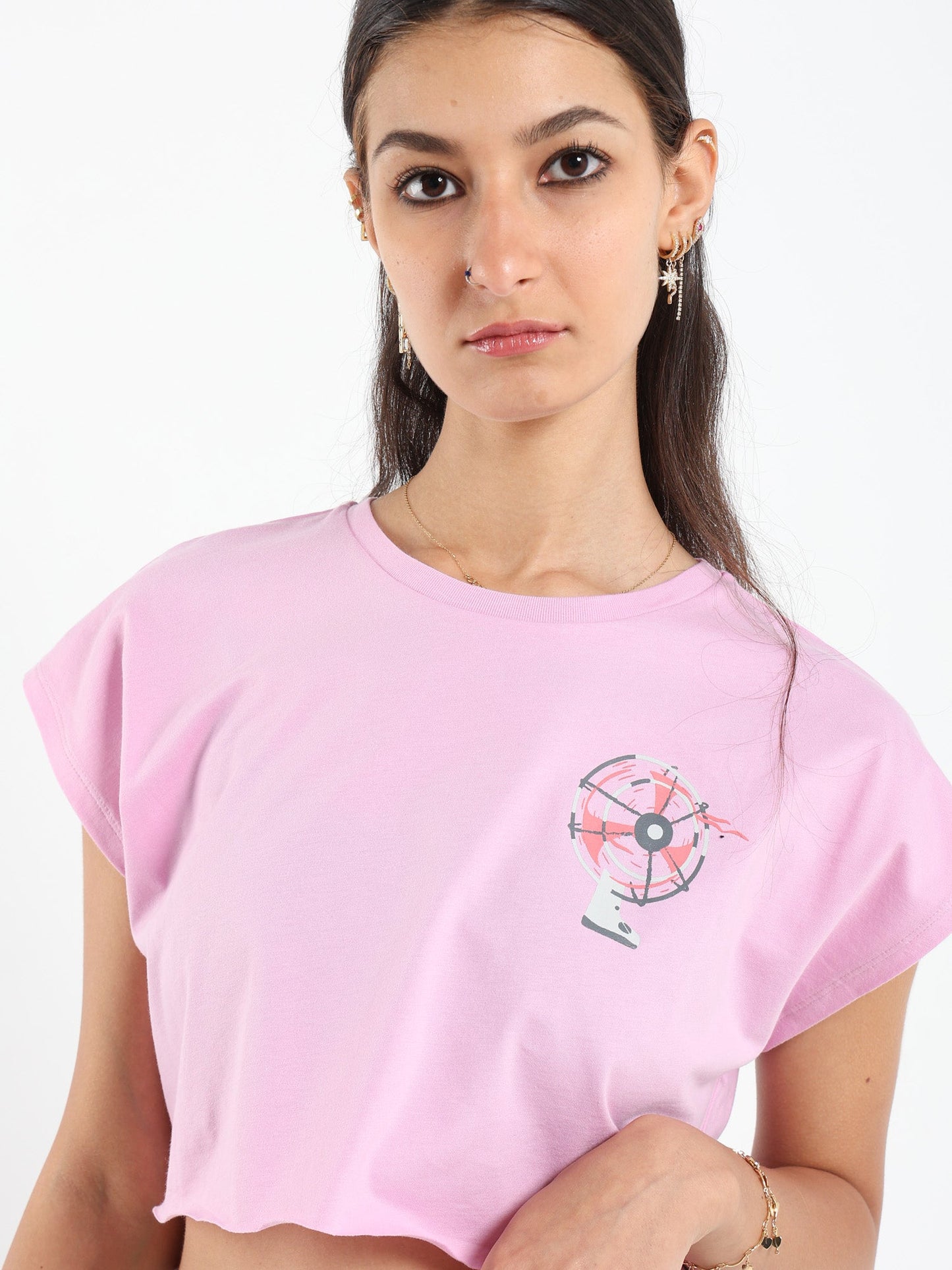 Fan Print Cropped Tshirt - Outlet