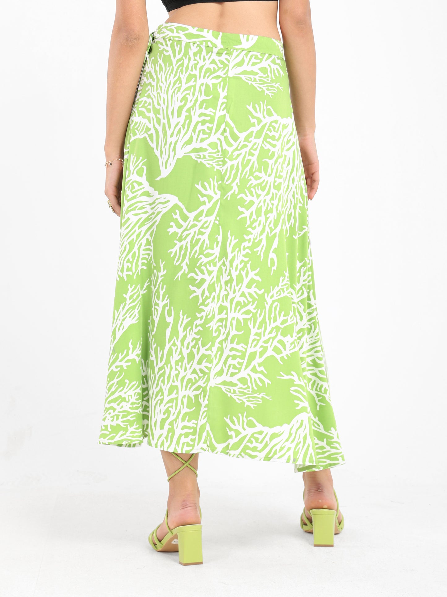 Coral AOP Wrap Satin Skirt - Outlet