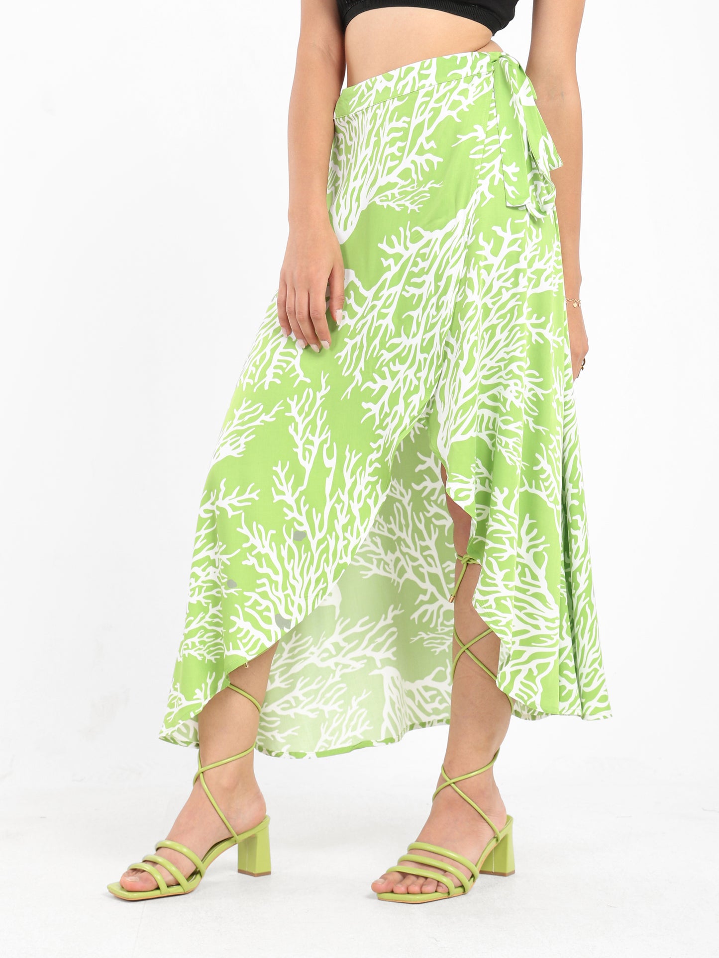 Coral AOP Wrap Satin Skirt - Outlet