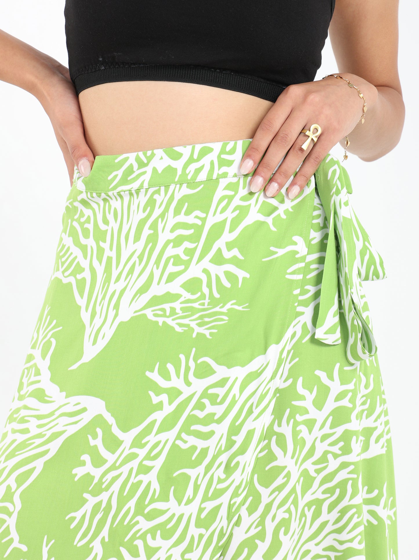 Coral AOP Wrap Satin Skirt - Outlet
