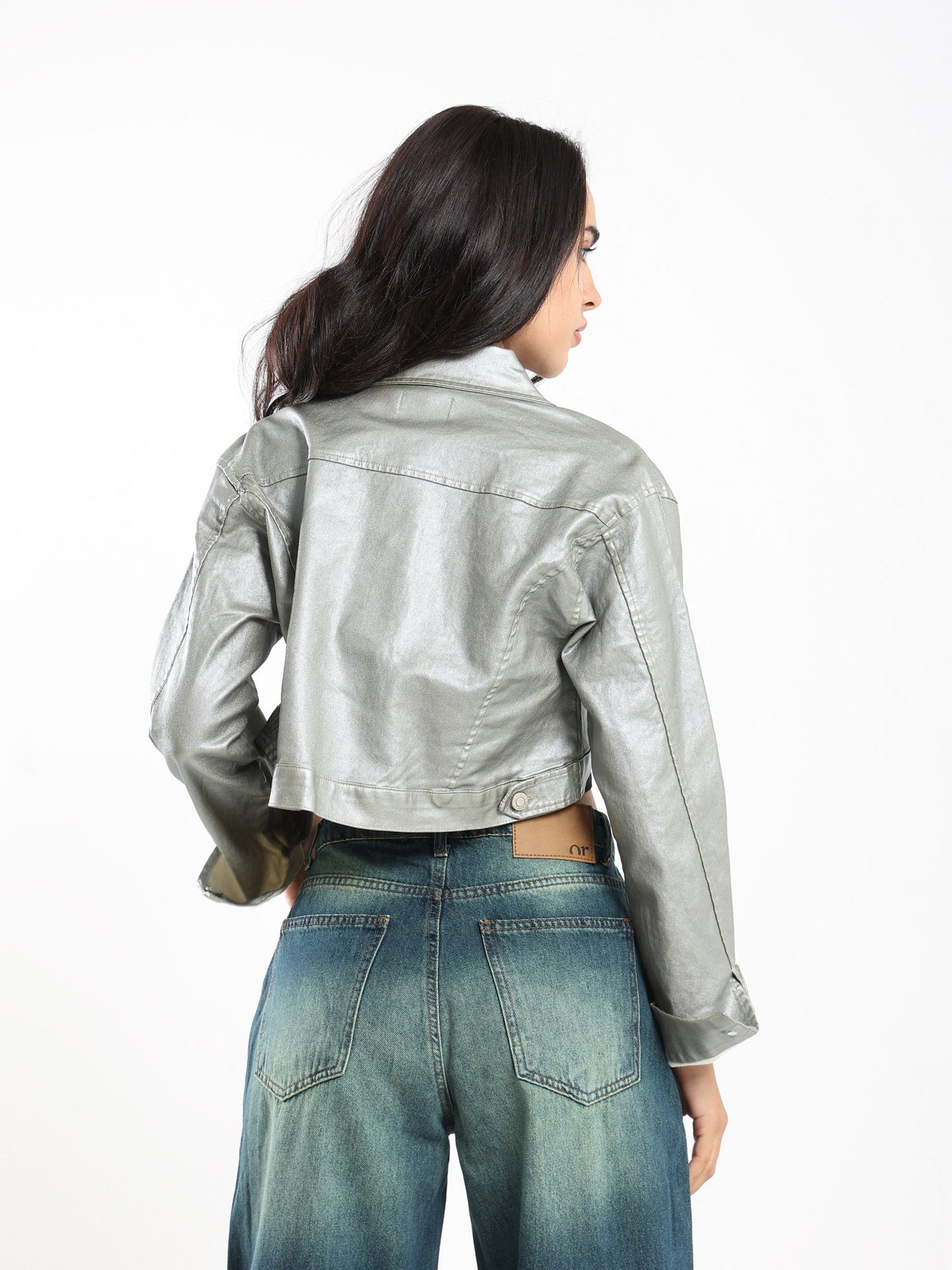 Jacket Metalic Cropped Denim Jacket - Outlet