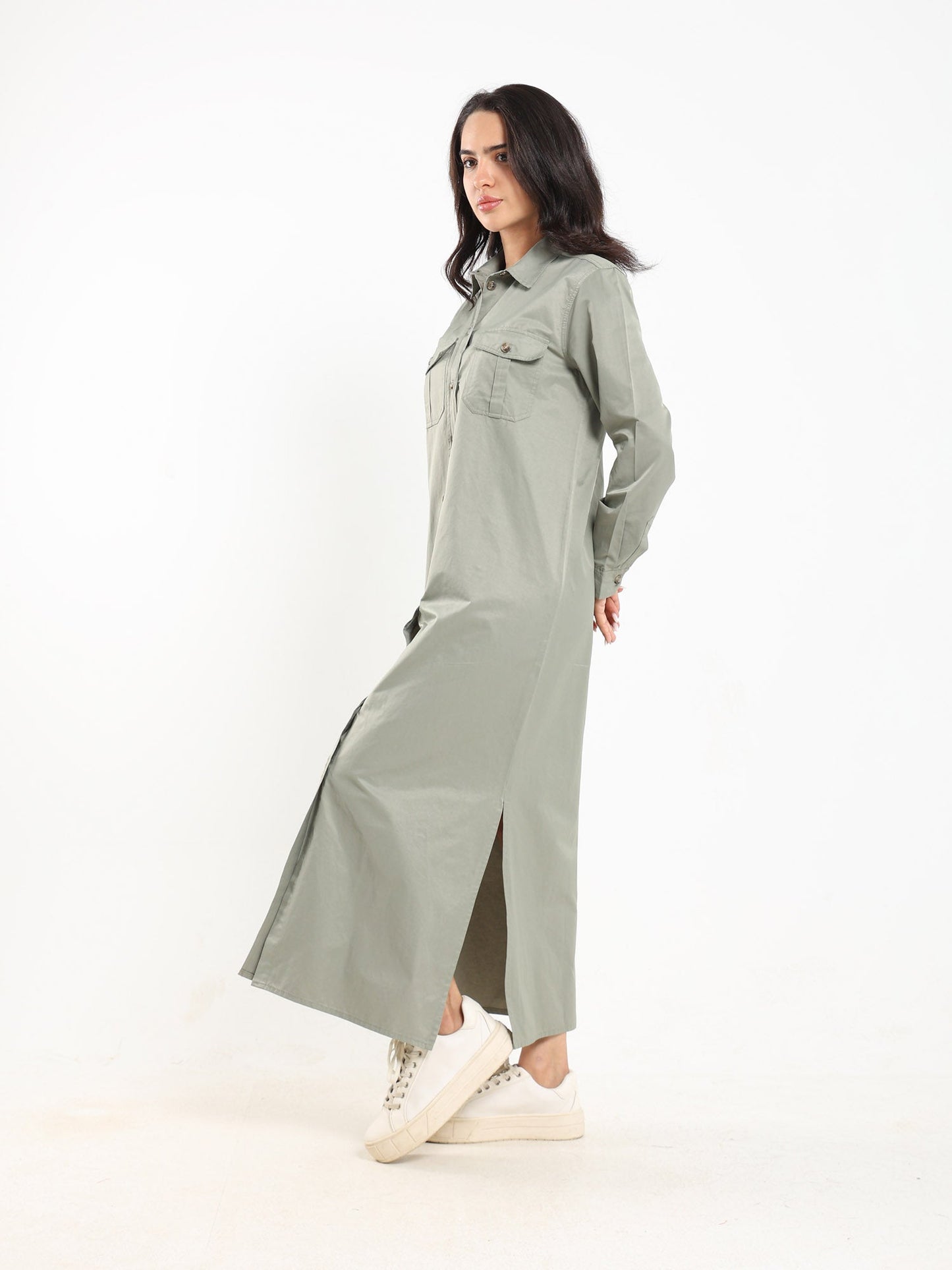 Dress Long Shirt Dress With Side Slit - Outlet