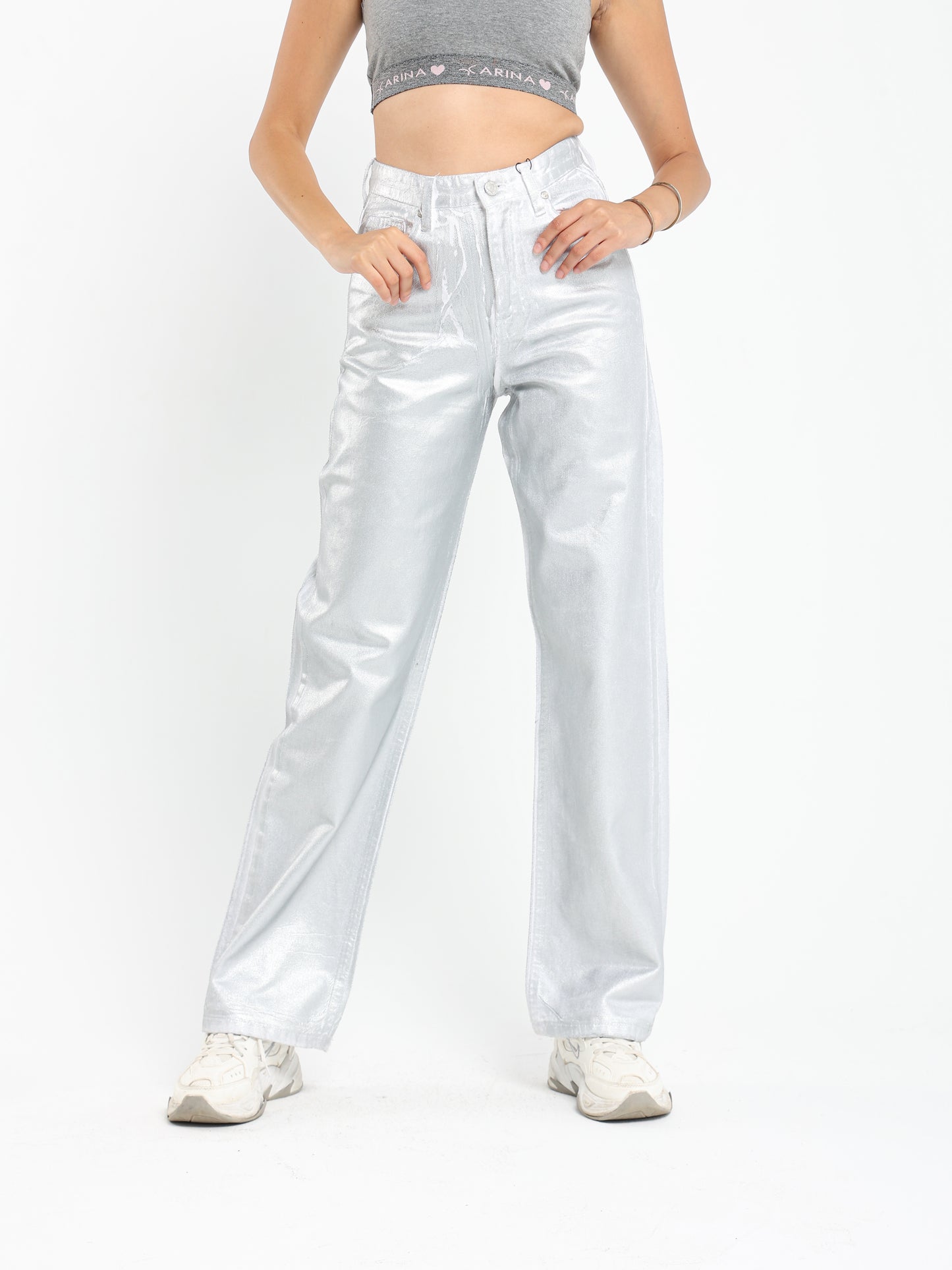 Extra Long Metallic Straight-Leg Mid-Rise Jeans - Outlet
