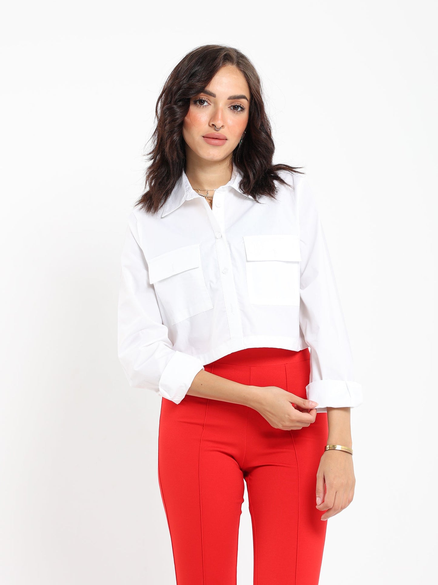 Elastic Hem Shirt With Front Pocket - Outlet