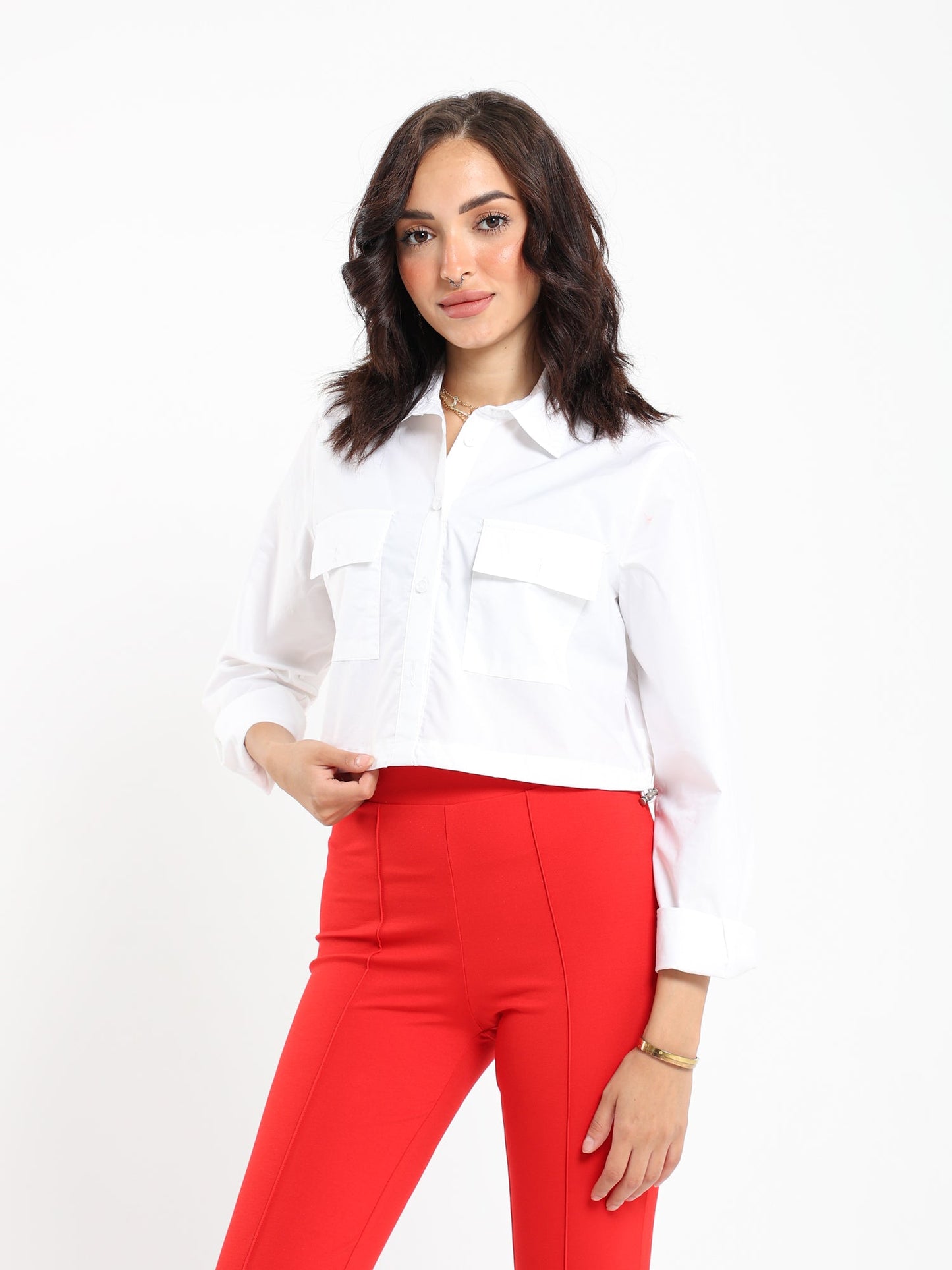 Elastic Hem Shirt With Front Pocket - Outlet