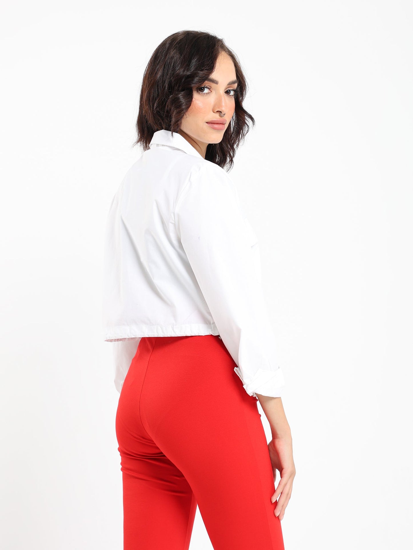 Elastic Hem Shirt With Front Pocket - Outlet