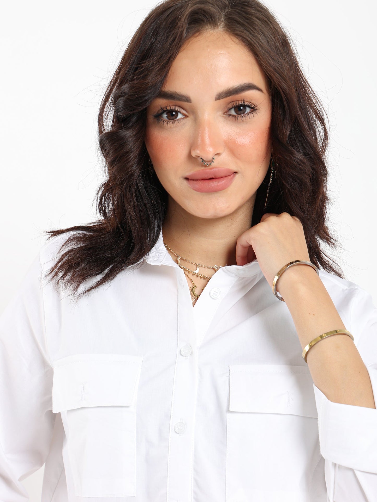 Elastic Hem Shirt With Front Pocket - Outlet