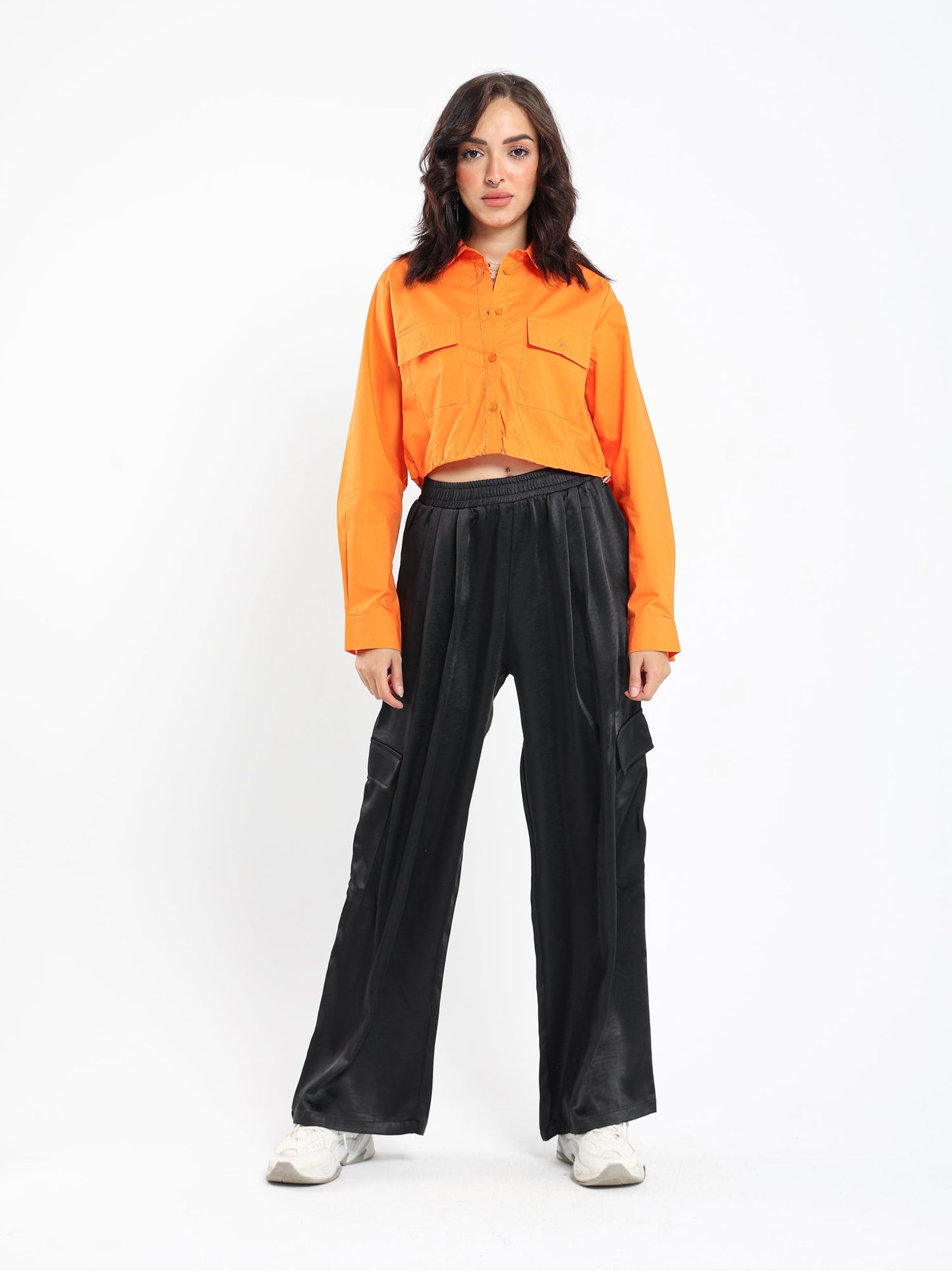 Elastic Hem Shirt With Front Pocket - Outlet