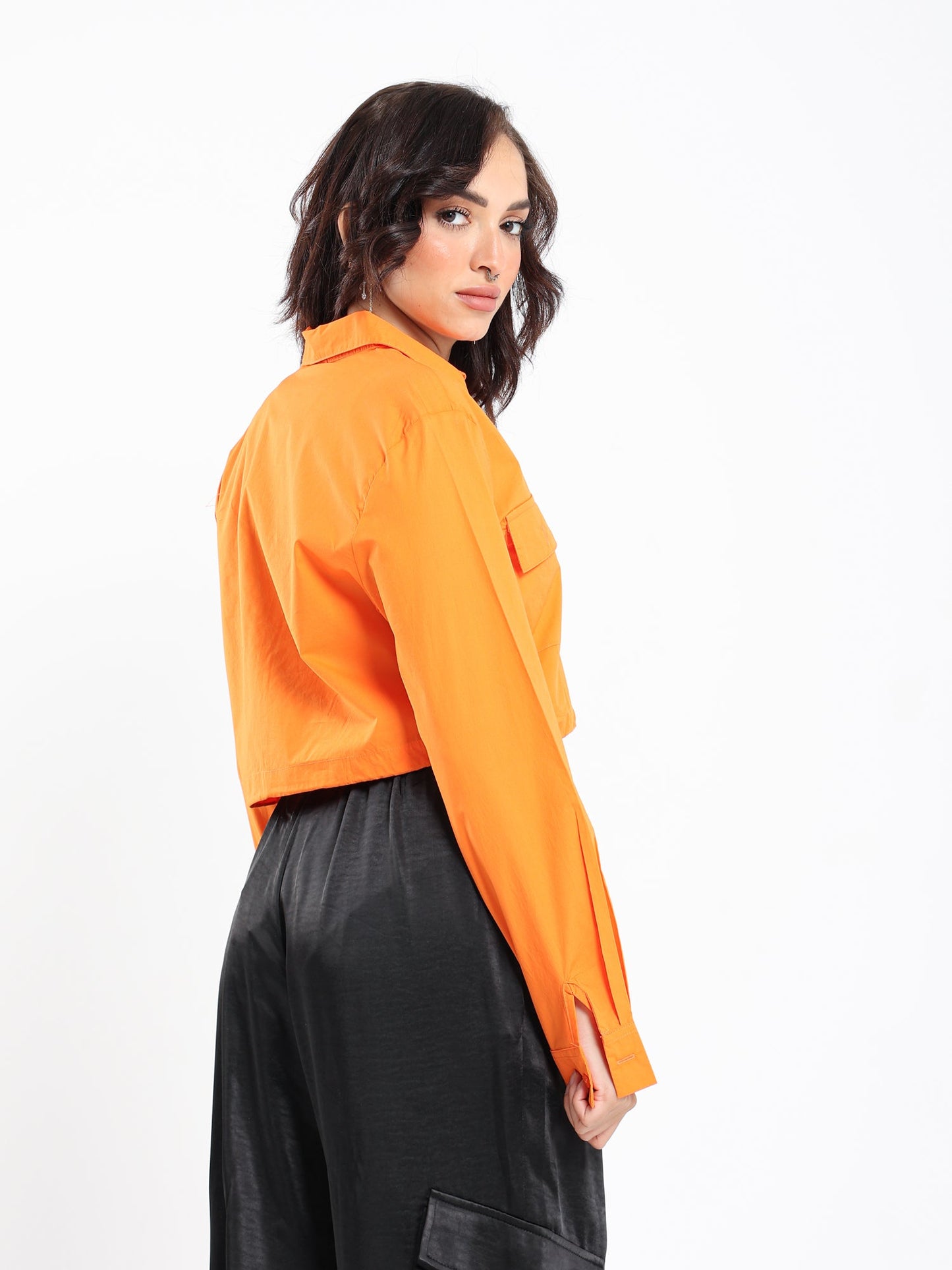 Elastic Hem Shirt With Front Pocket - Outlet
