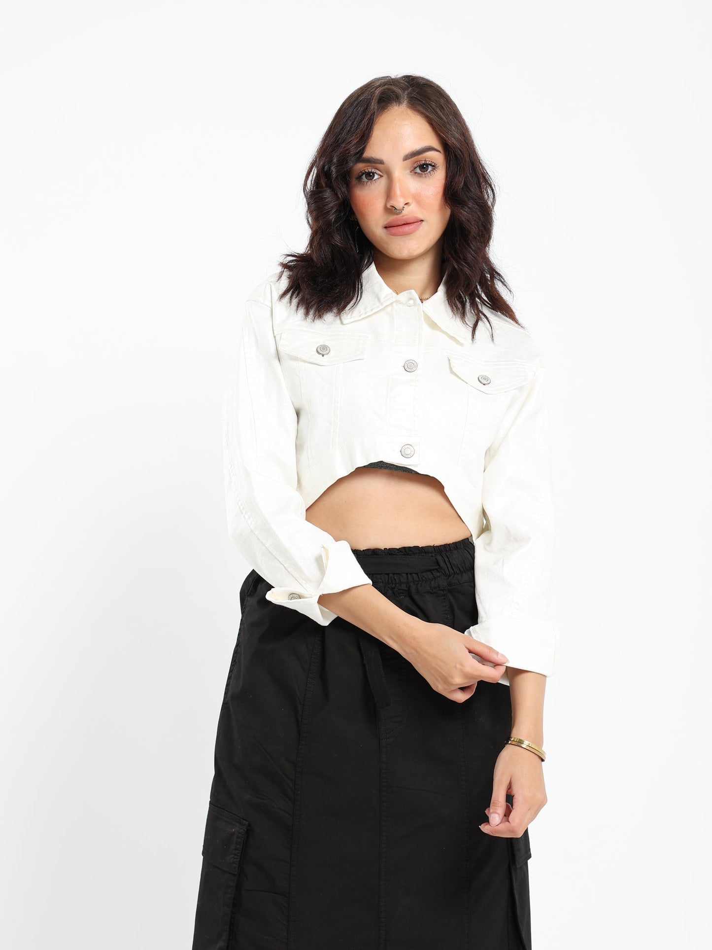 Jacket Metalic Cropped Denim Jacket - Outlet