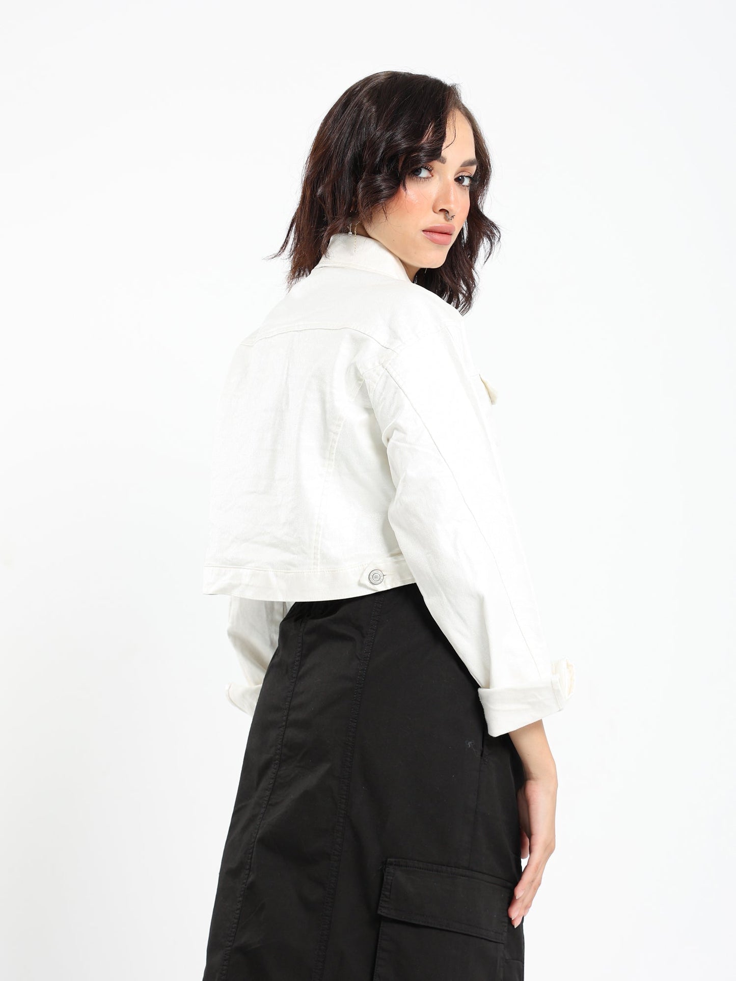 Jacket Metalic Cropped Denim Jacket - Outlet