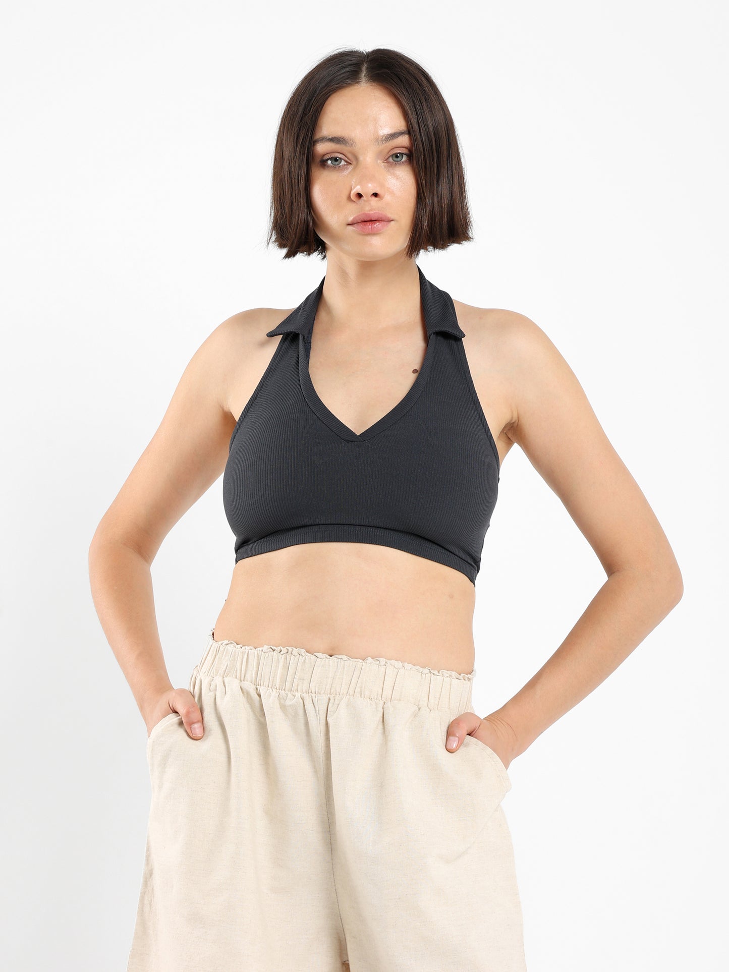 Halter-Neck Cropped Polo - Outlet
