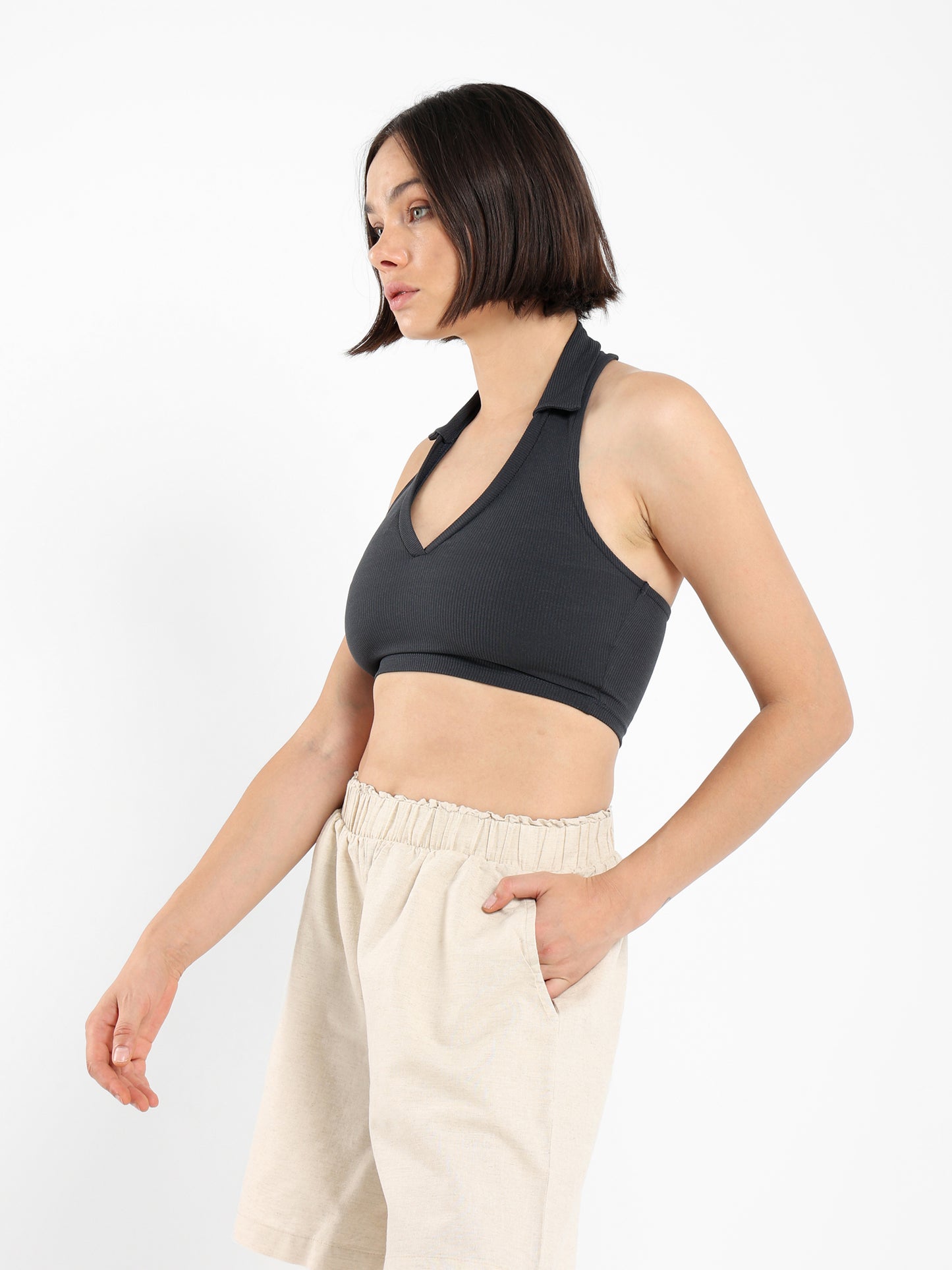 Halter-Neck Cropped Polo - Outlet