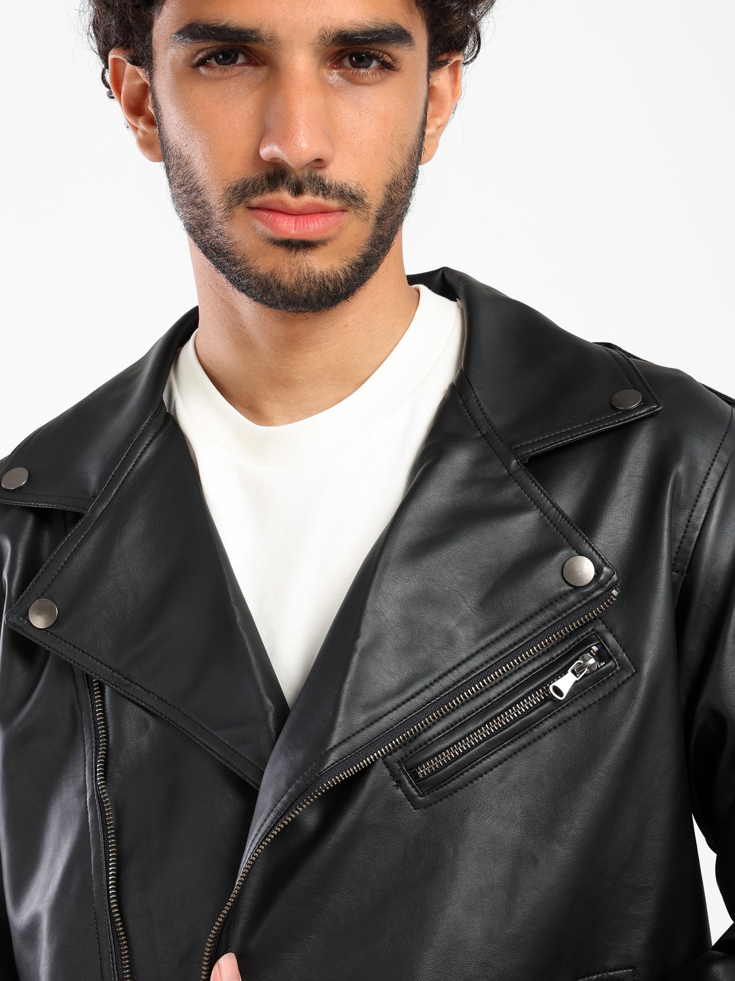 Vintage Effect Leather Biker Jacket with Belt
