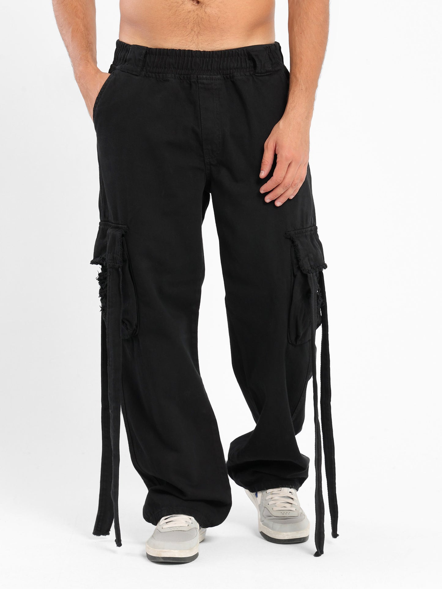Loose Fit Denim Cargo Pants - Outlet
