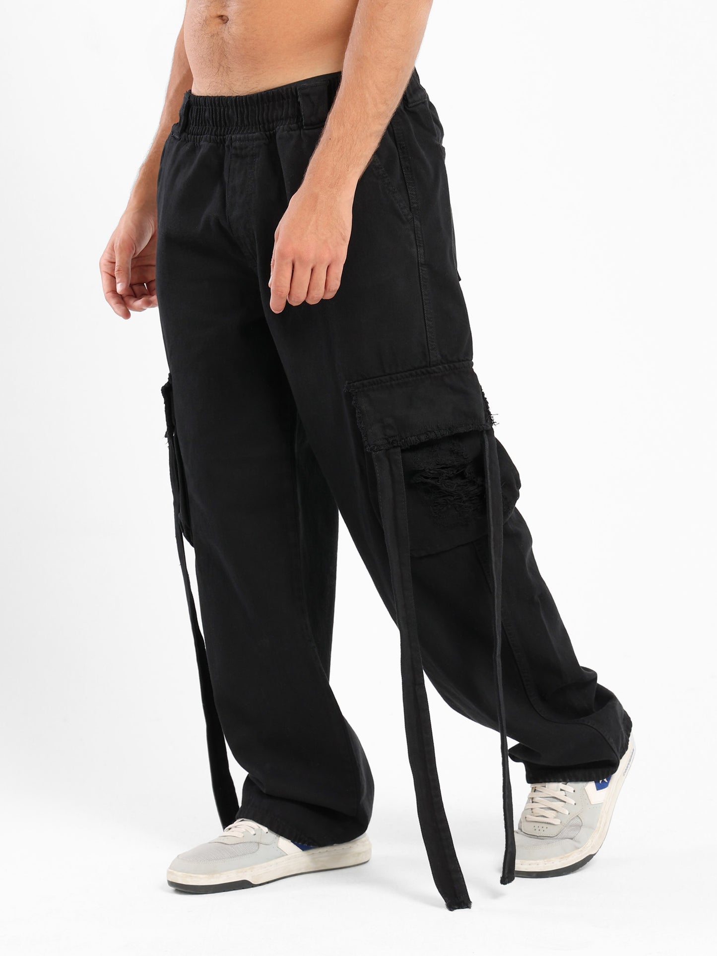 Loose Fit Denim Cargo Pants - Outlet