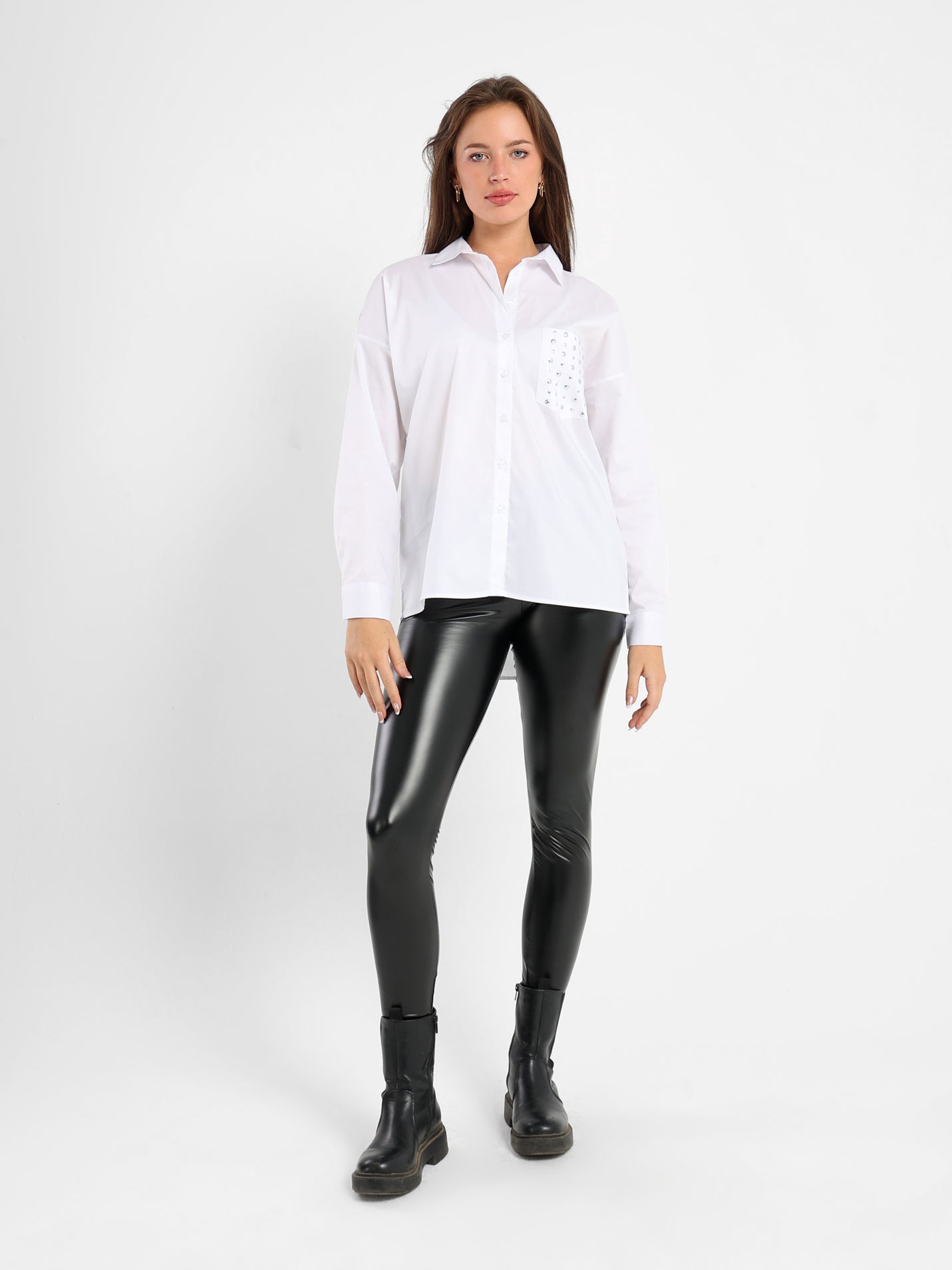 Oversized Solid Long Sleeve Shirt - Outlet