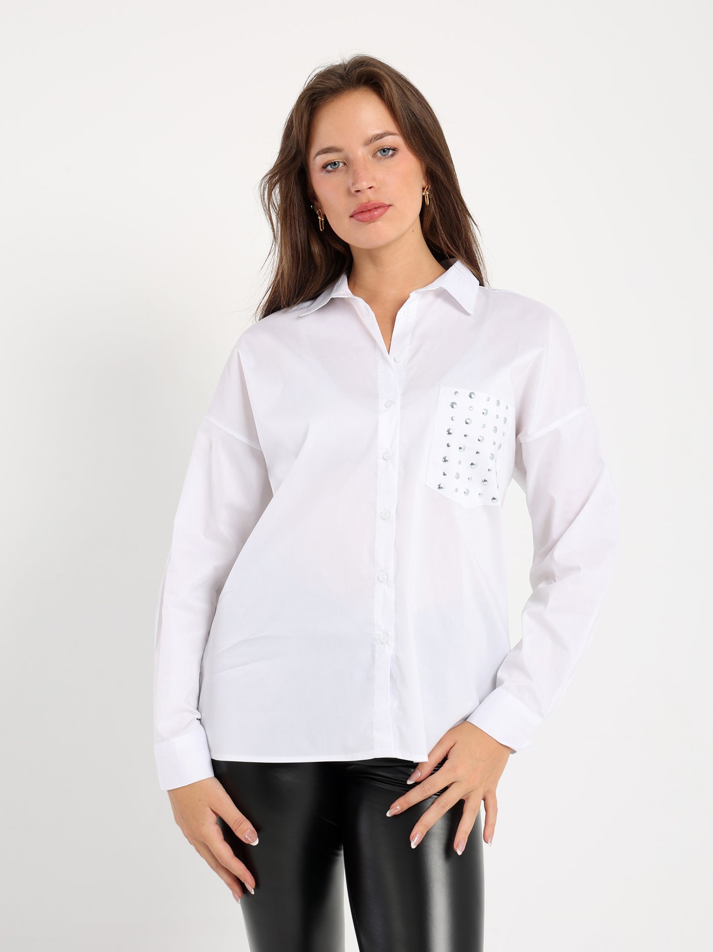 Oversized Solid Long Sleeve Shirt - Outlet