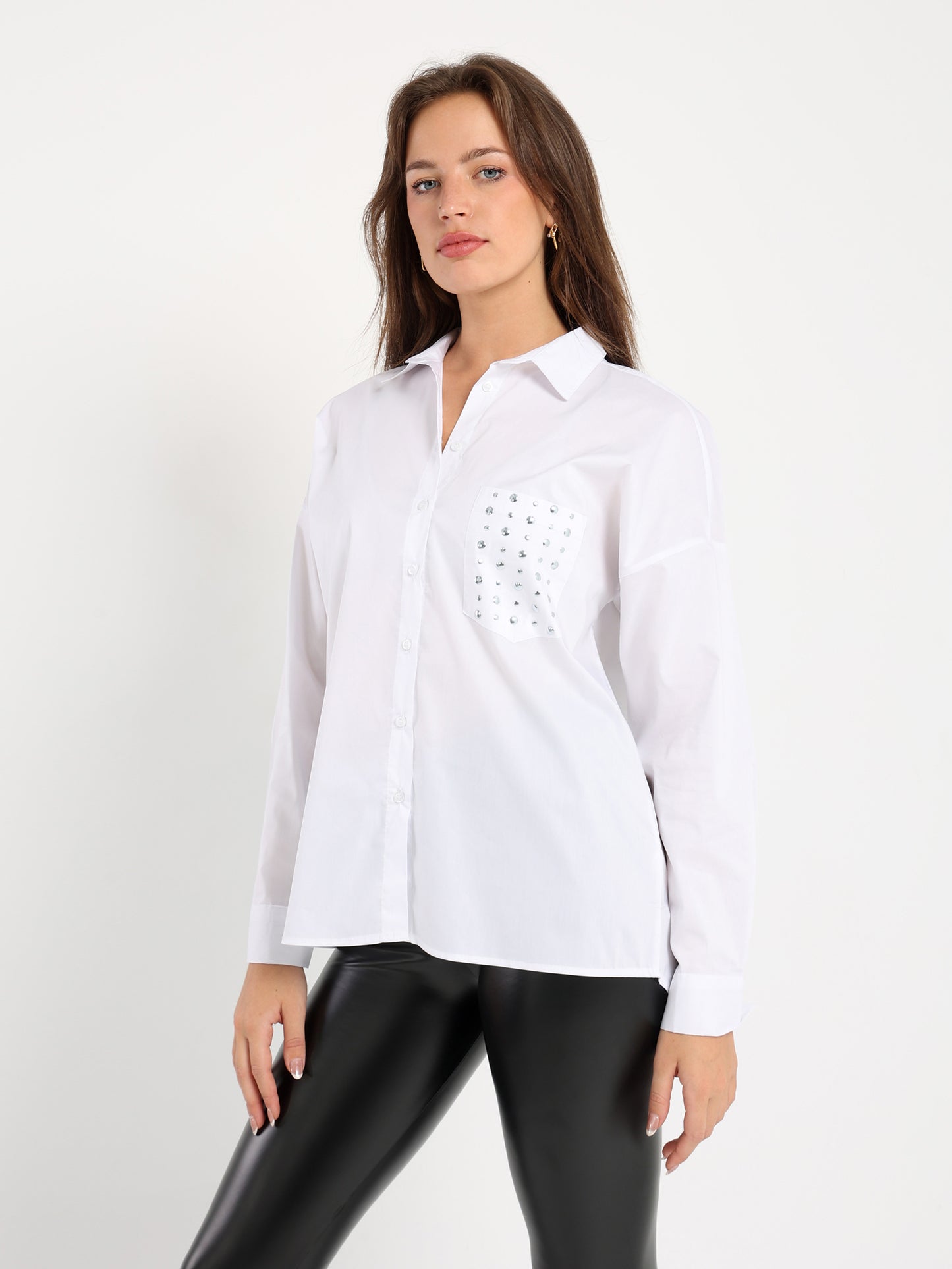 Oversized Solid Long Sleeve Shirt - Outlet