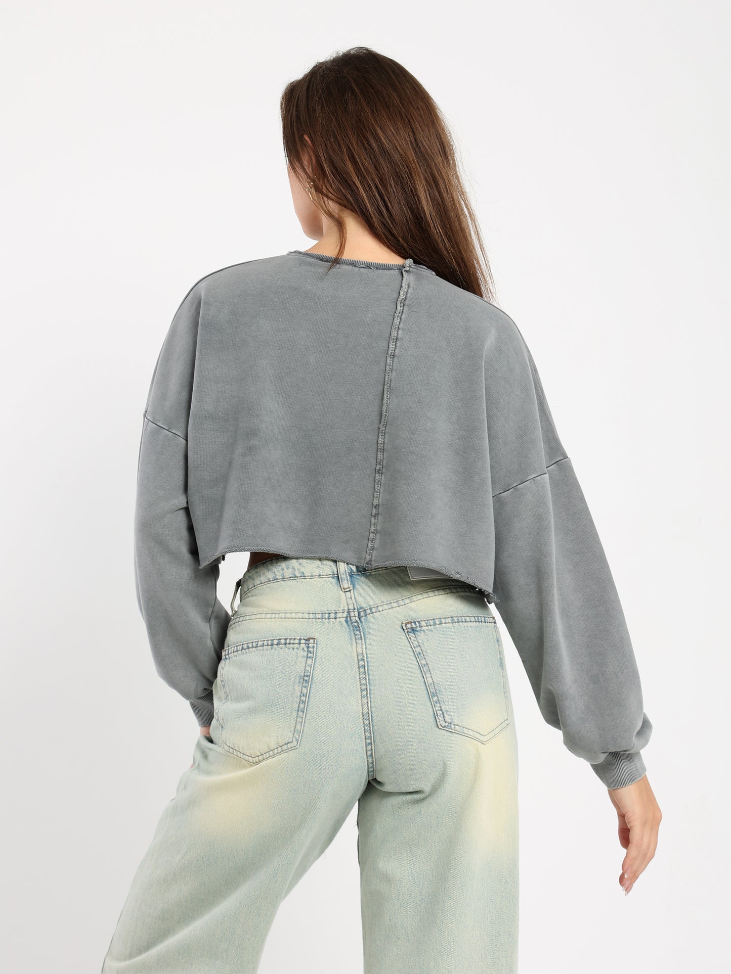 Asymmetric Hem Cropped Sweatshirt