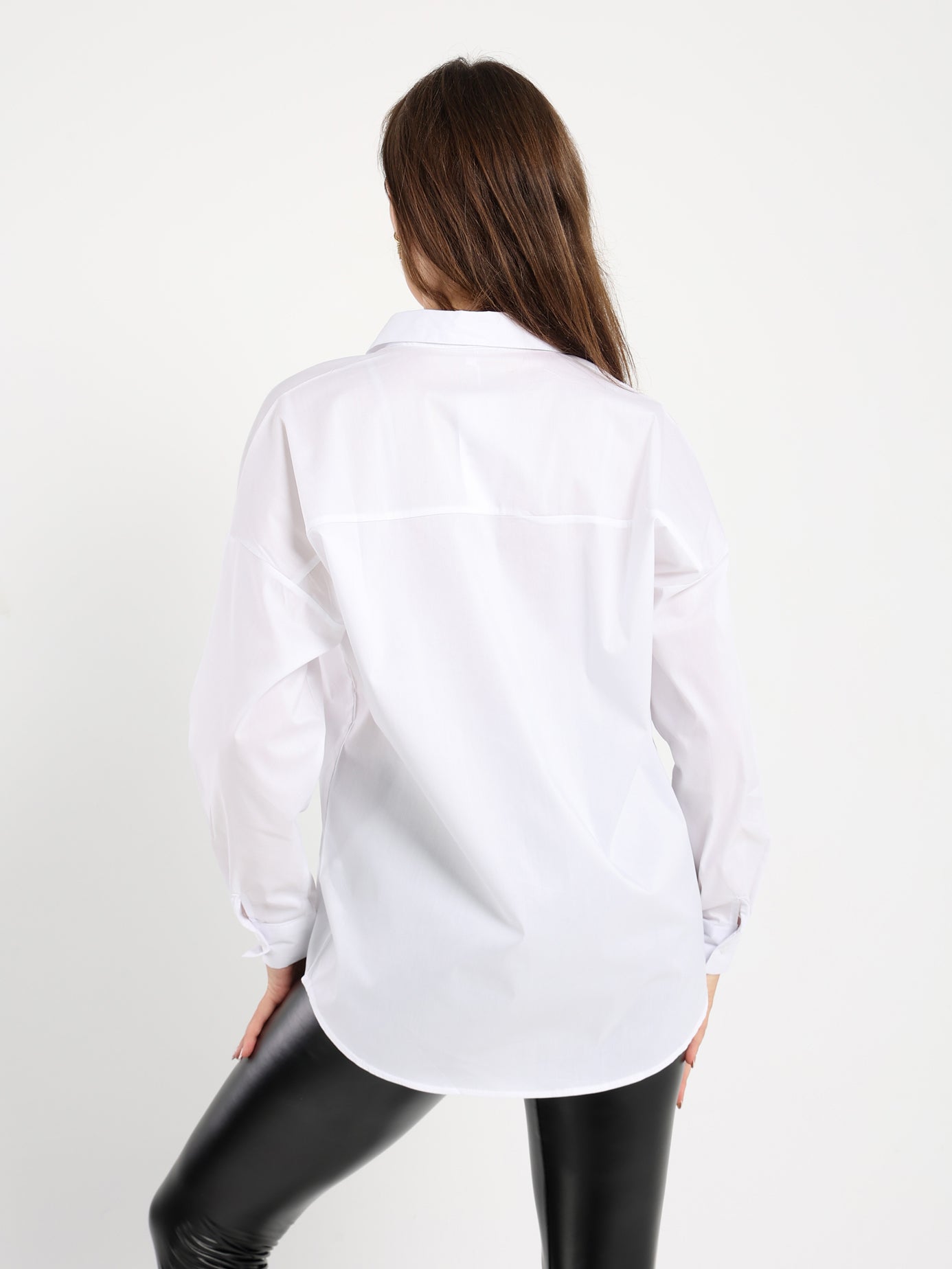 Oversized Solid Long Sleeve Shirt - Outlet