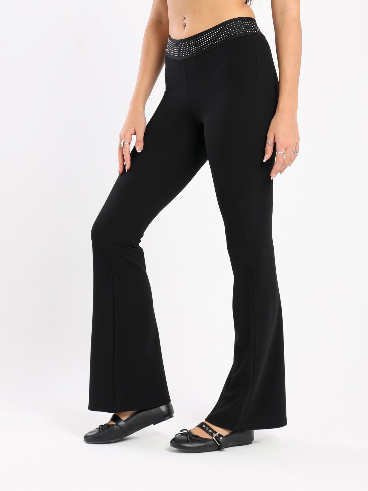 Flared Pants With Studded Waist